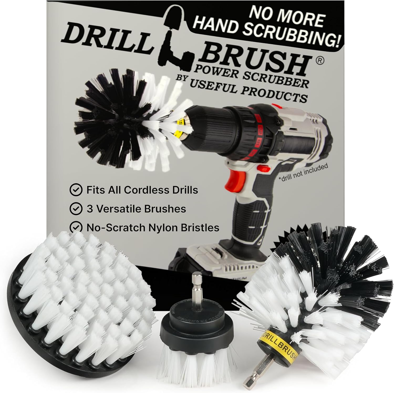 Drillbrush Drill Brush Attachment Set for Bathroom, Tile & Grout Cleaning | Power Scrubber Brush Kit for Bathtub & Shower - All-Purpose Household Cleaning Brushes for Drill - Electric Grout Cleaner Kit