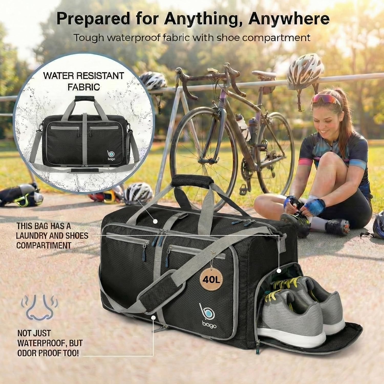Bago Large Duffle Bag for Travel Women & Men. Durable Lightweight Foldable Travel Duffel Bags For Traveling Women. 80L Duffle Bags For Overnight Bag With Shoe Compartment Collapsible Weekender duffel