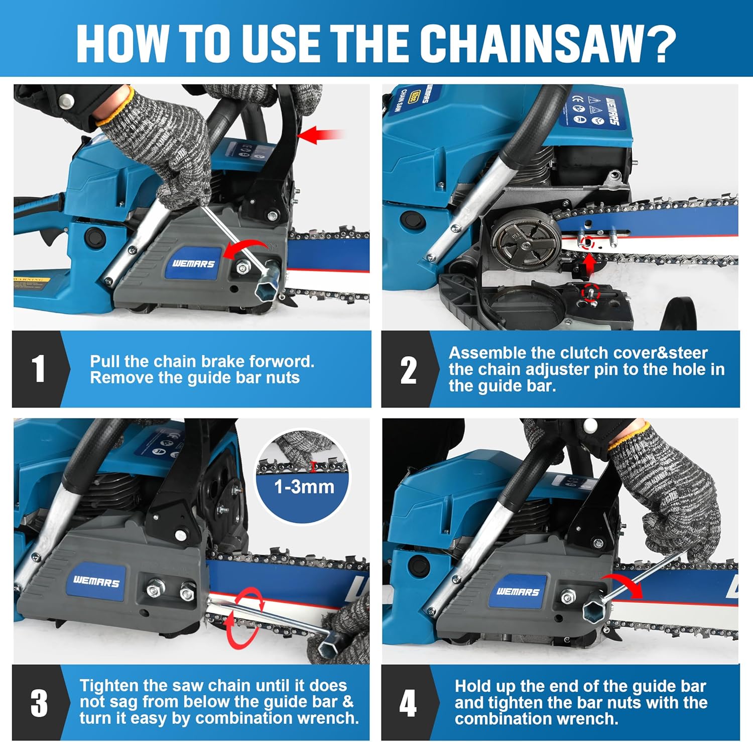 2-cycle 63CC Chainsaw Saw Gas Powered 20" Chain Saws Cordless Petrol Saw Handheld Chainsaw for Cutting Wood Trees Branches (63ACK)