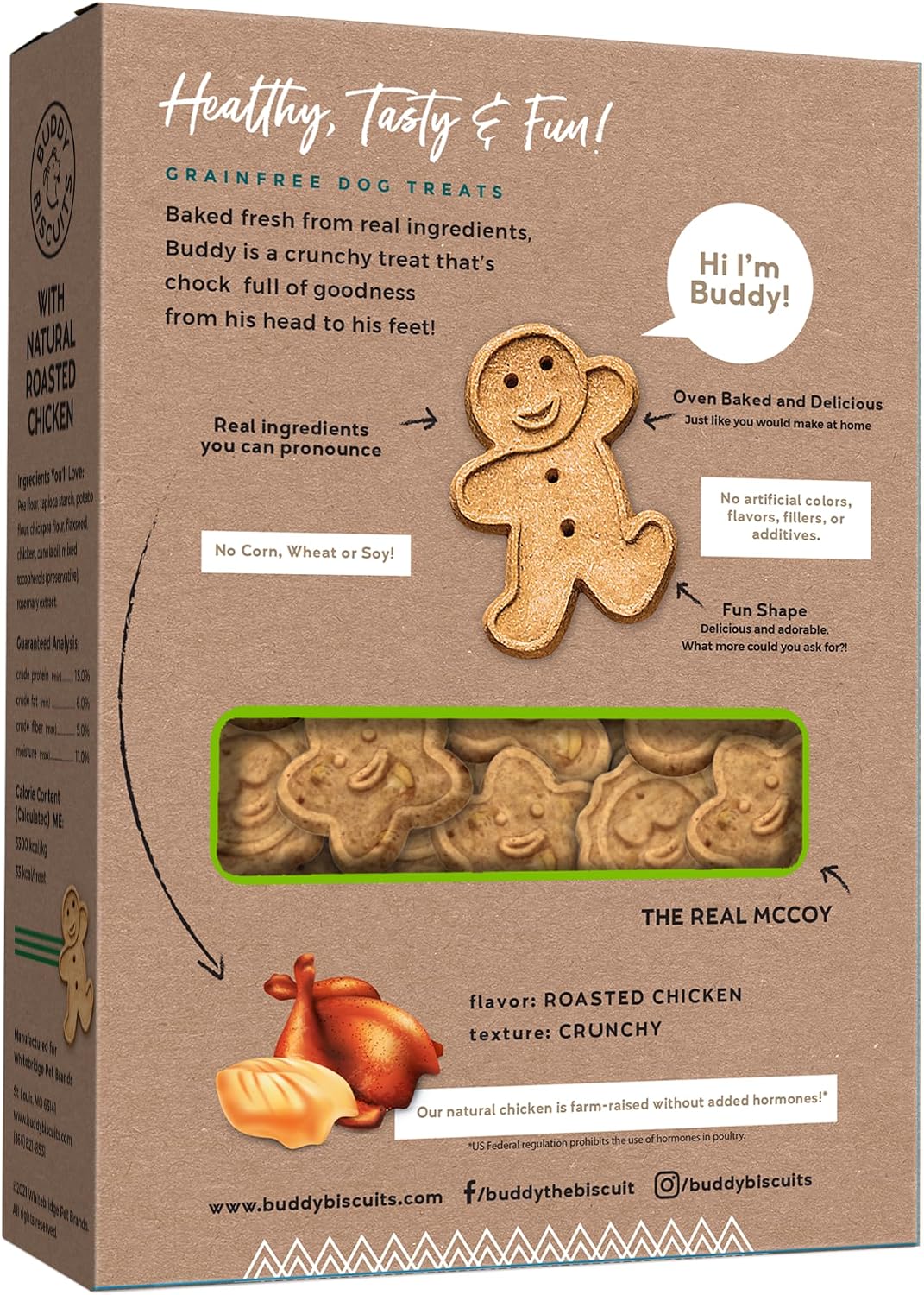 Buddy Biscuits Grain Free Dog Treats, Baked in USA, Large Size Treat with Natural Peanut Butter 14 oz.