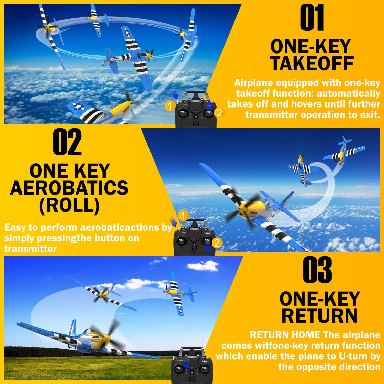 LEAMBE 4 Channel RC Plane, Ready to Fly Aerobatic Aircraft, Easy Control for Beginners, P51 Mustang RC Airplane Best Gift for Adults