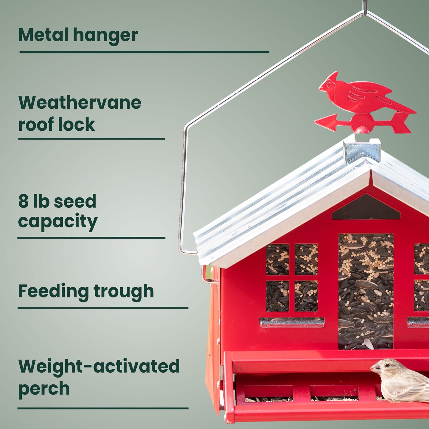 Perky-Pet Squirrel-Be-Gone II Country Style Bird Feeder, 8 lb Seed Capacity | Weight-Activated, Squirrel Proof, Metal Construction, Rust Resistant