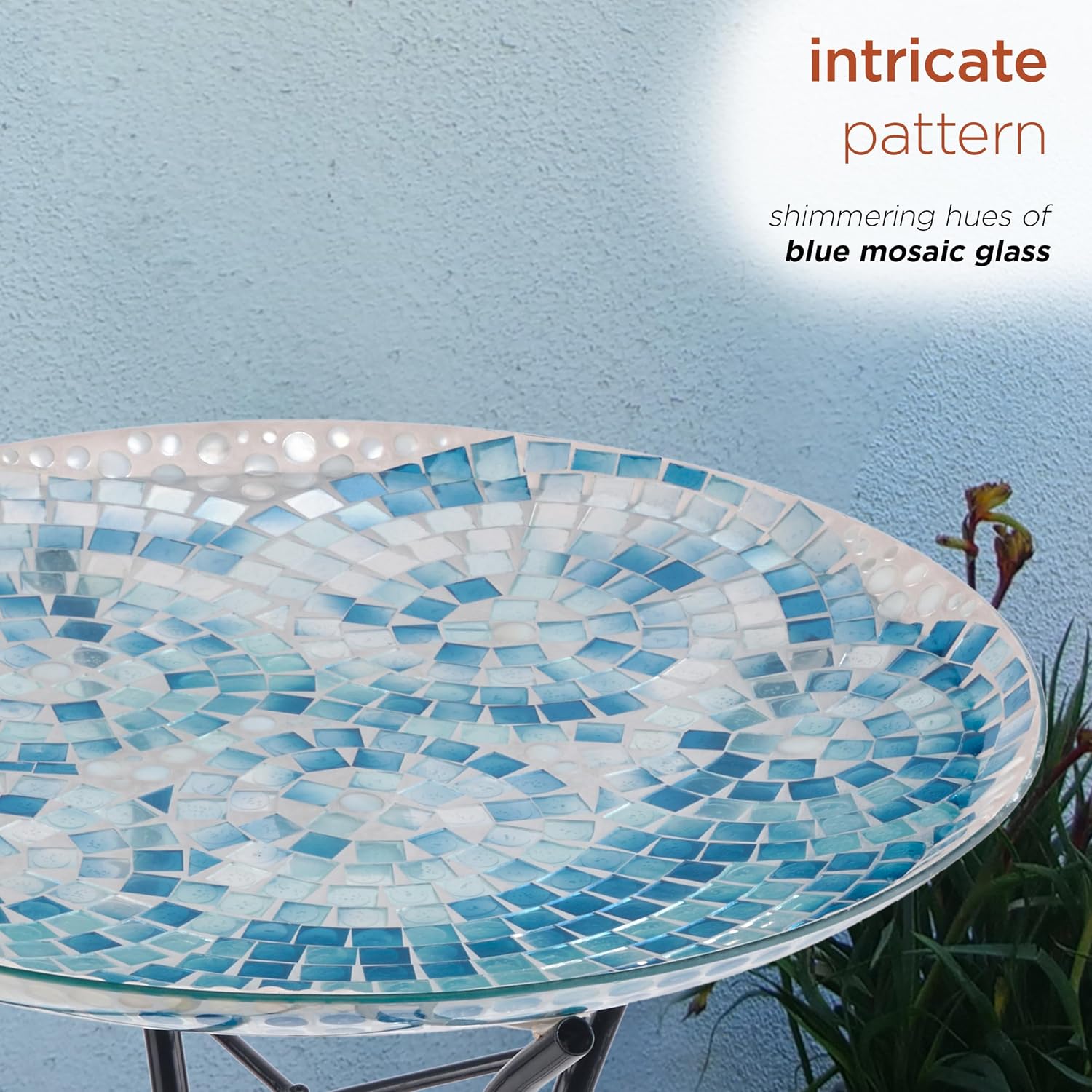 Alpine Corporation 24" Tall Outdoor Floral Mosaic Glass Birdbath with Metal Stand and Detachable 18 Inch Diameter Bowl, Garden Decor