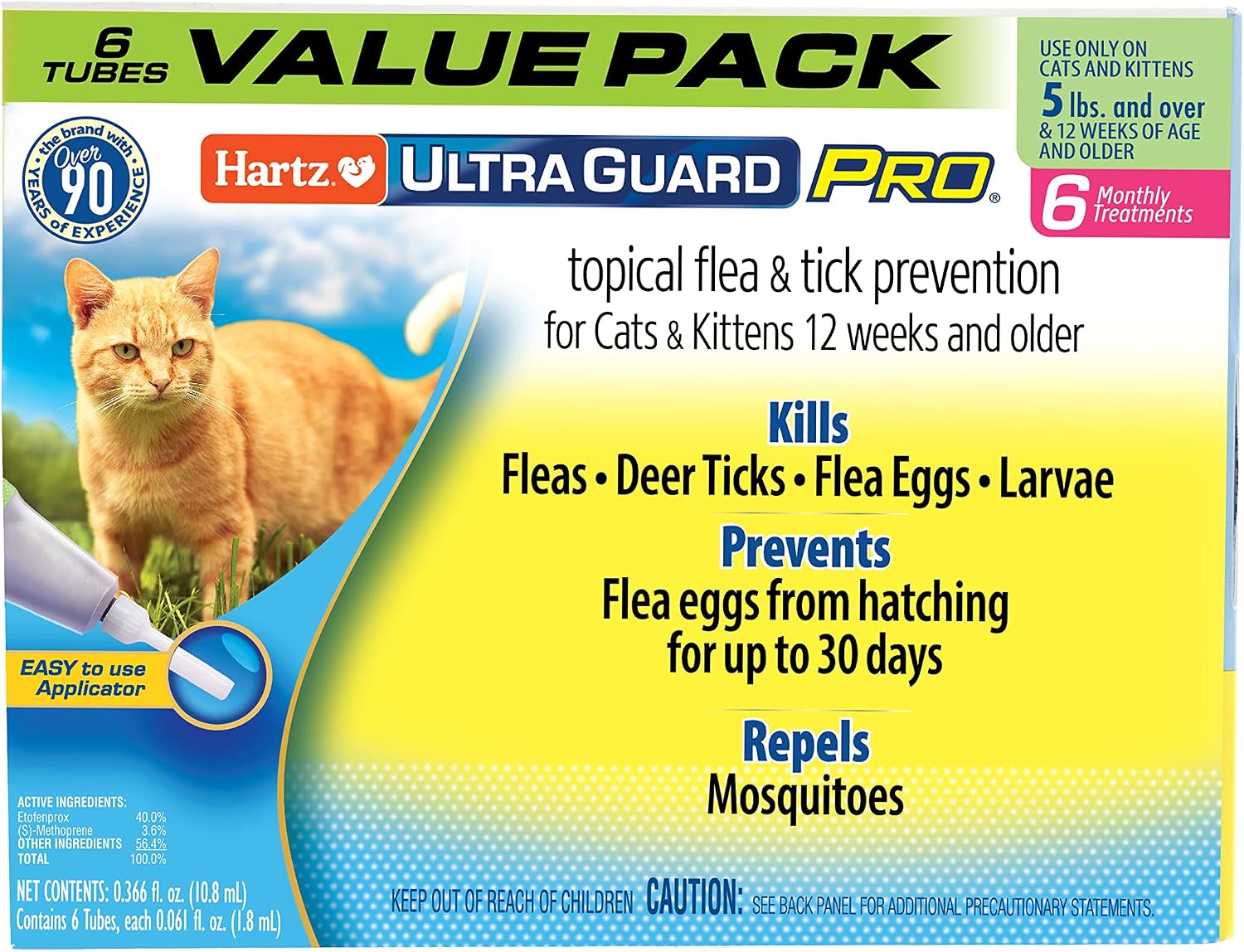 Hartz UltraGuard Pro Topical Flea & Tick Prevention for Cats & Kittens, Over 5 lbs 6 Monthly Treatments