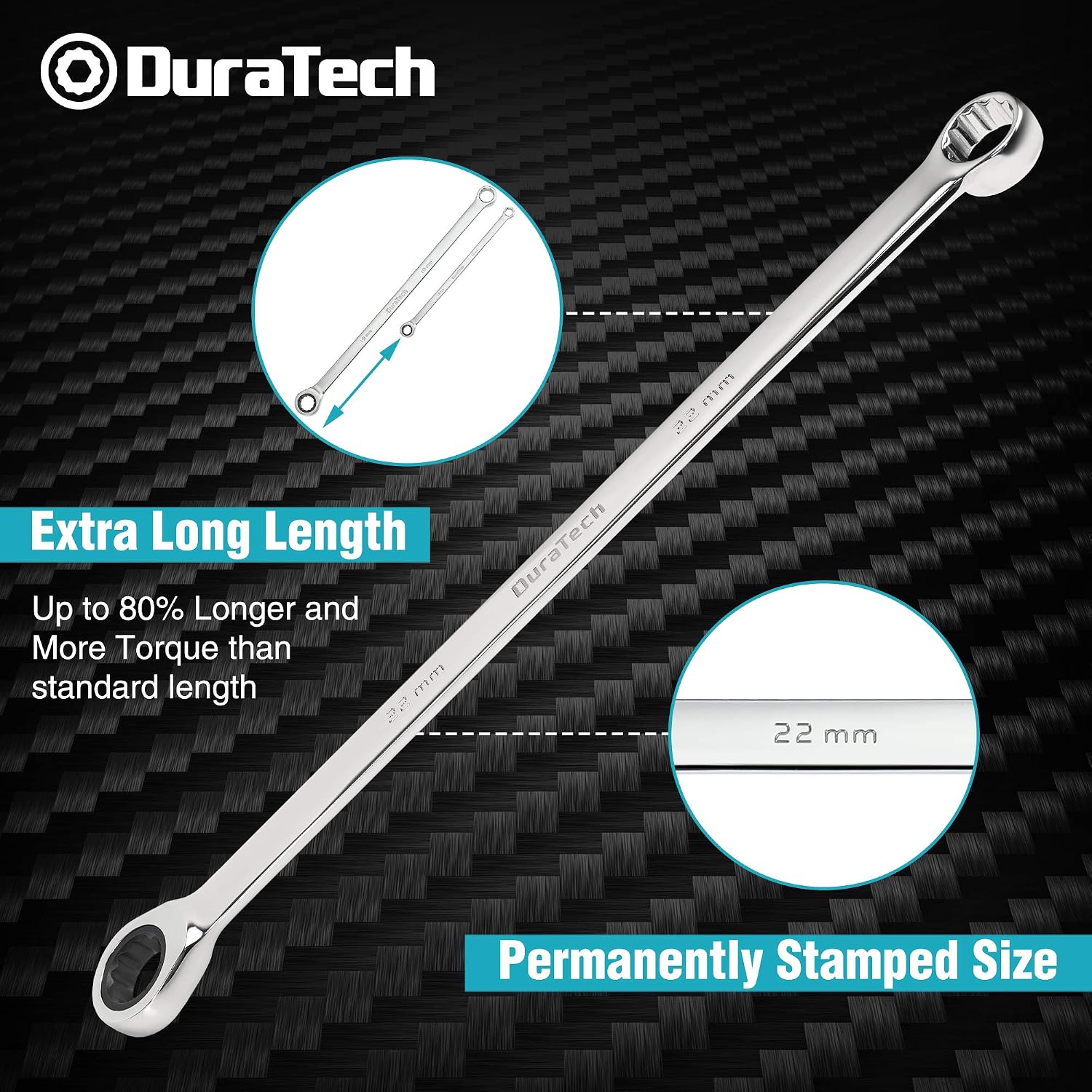 DURATECH Extra Long Ratcheting Wrench Set, Double Box End, Metric, 9-Piece