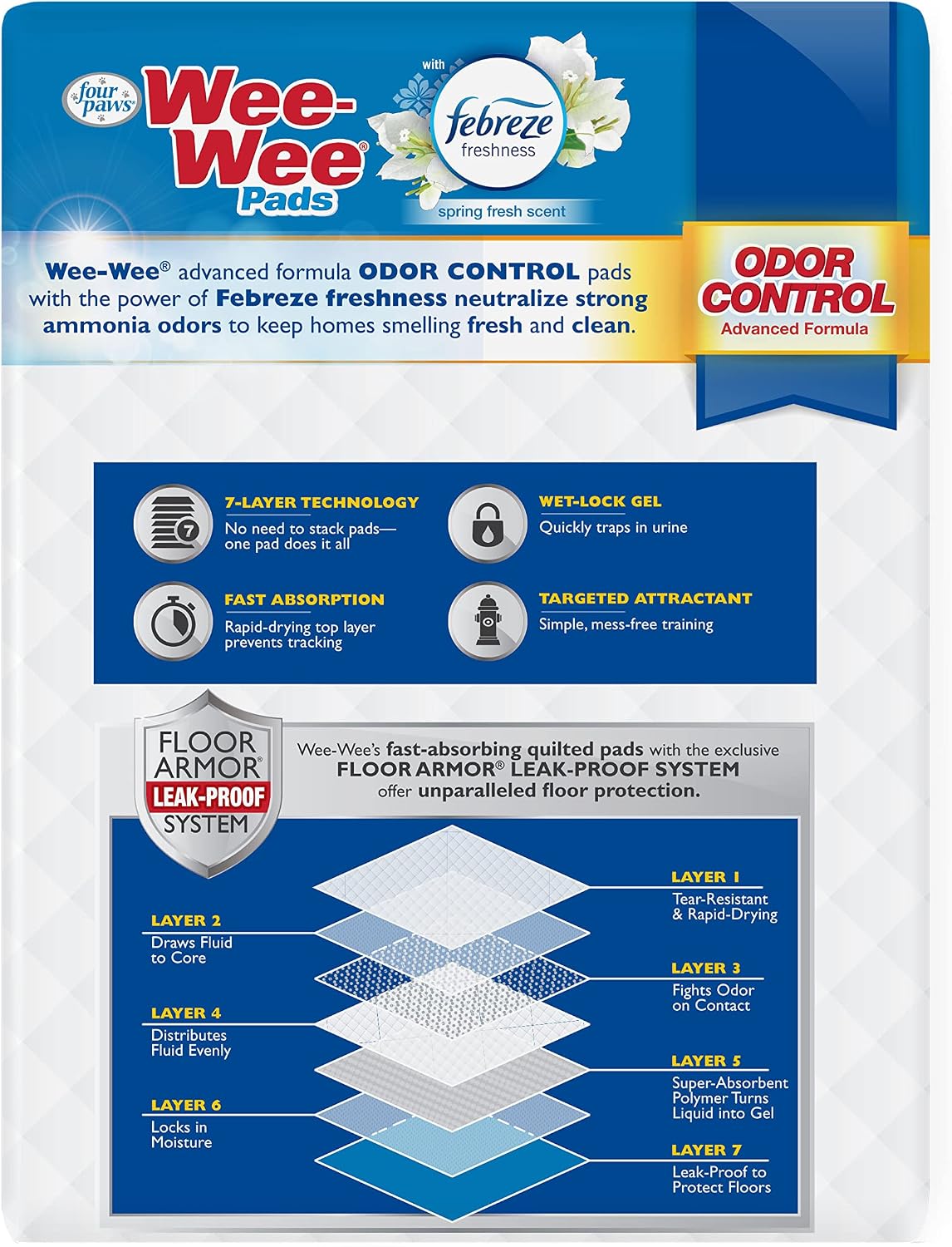 Four Paws Wee-Wee Odor Control Dog Pee Pads with Febreze Freshness
