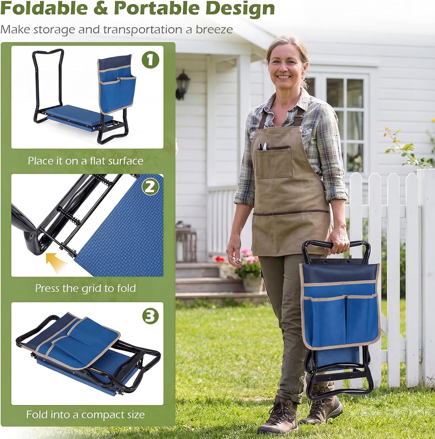 Goplus Garden Kneeler and Seat, Foldable Garden Bench for Kneeling & Sitting, Widened 8" EVA Soft Foam Pad