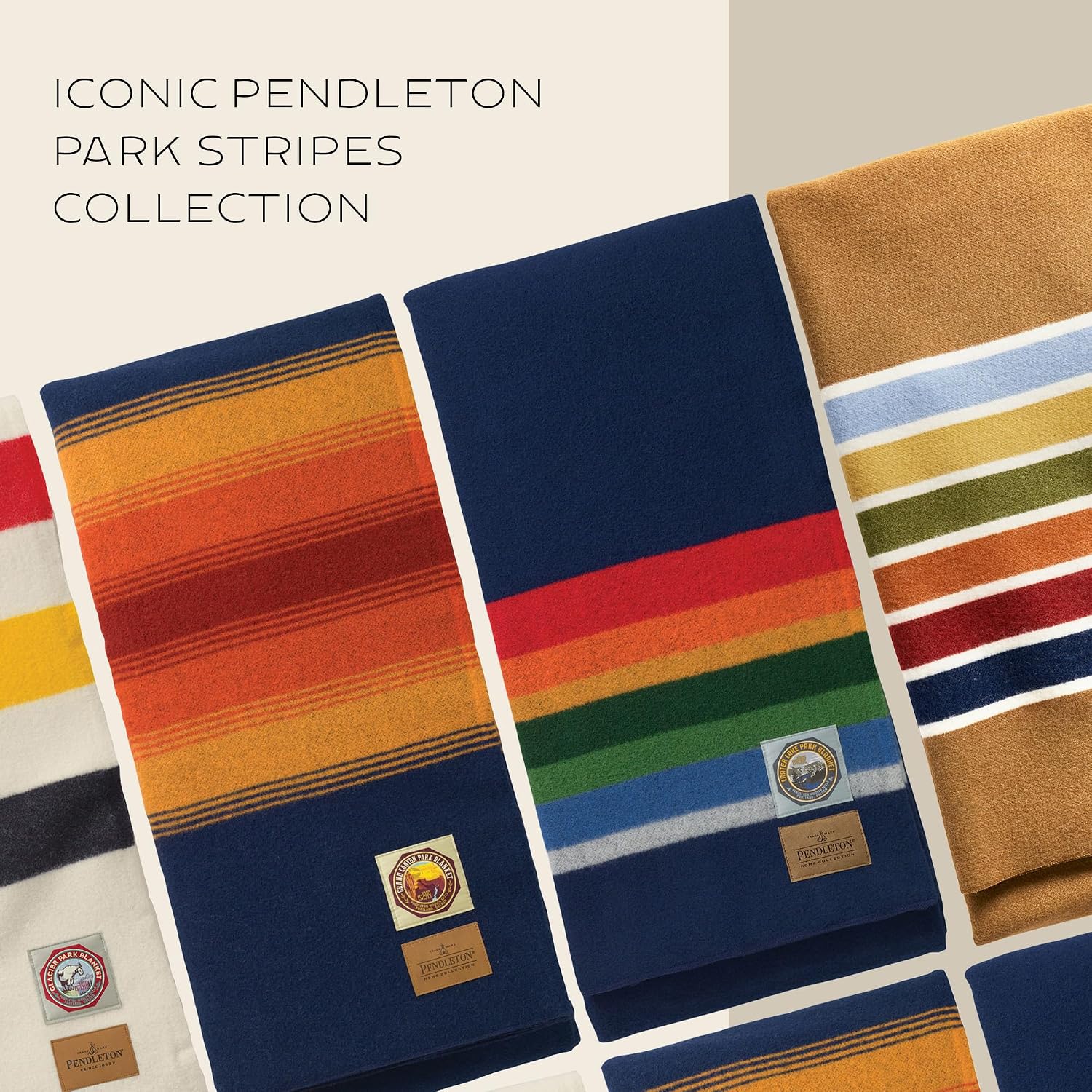 Pendleton National Park Blanket Full 80" x 90", 100% Wool | Iconic Park Stripes Collectible Keepsake - Glacier