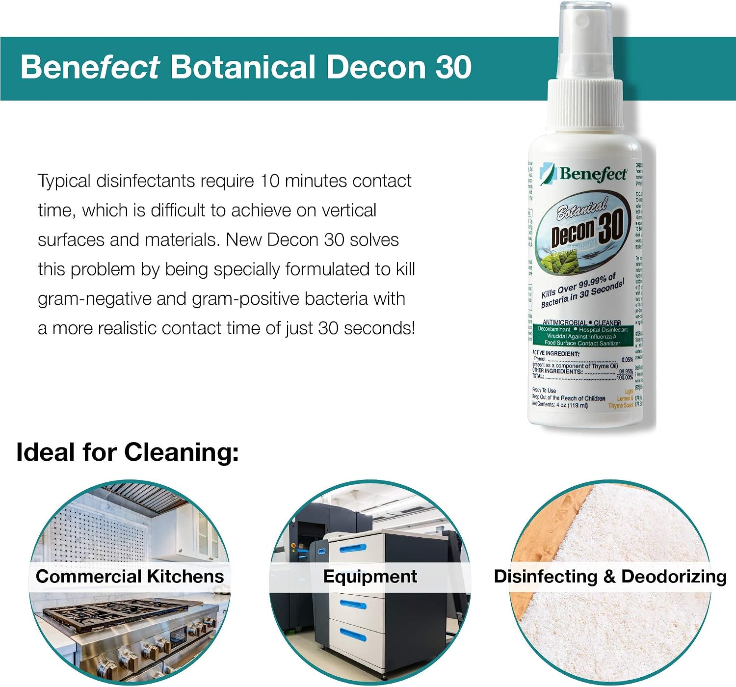 Benefect Botanical Decon 30 Disinfectant Cleaner - All Natural Formula for Effective Cleaning Power - Ideal for Restoration Jobs & Water Damage - 20476 - 1 Gallon