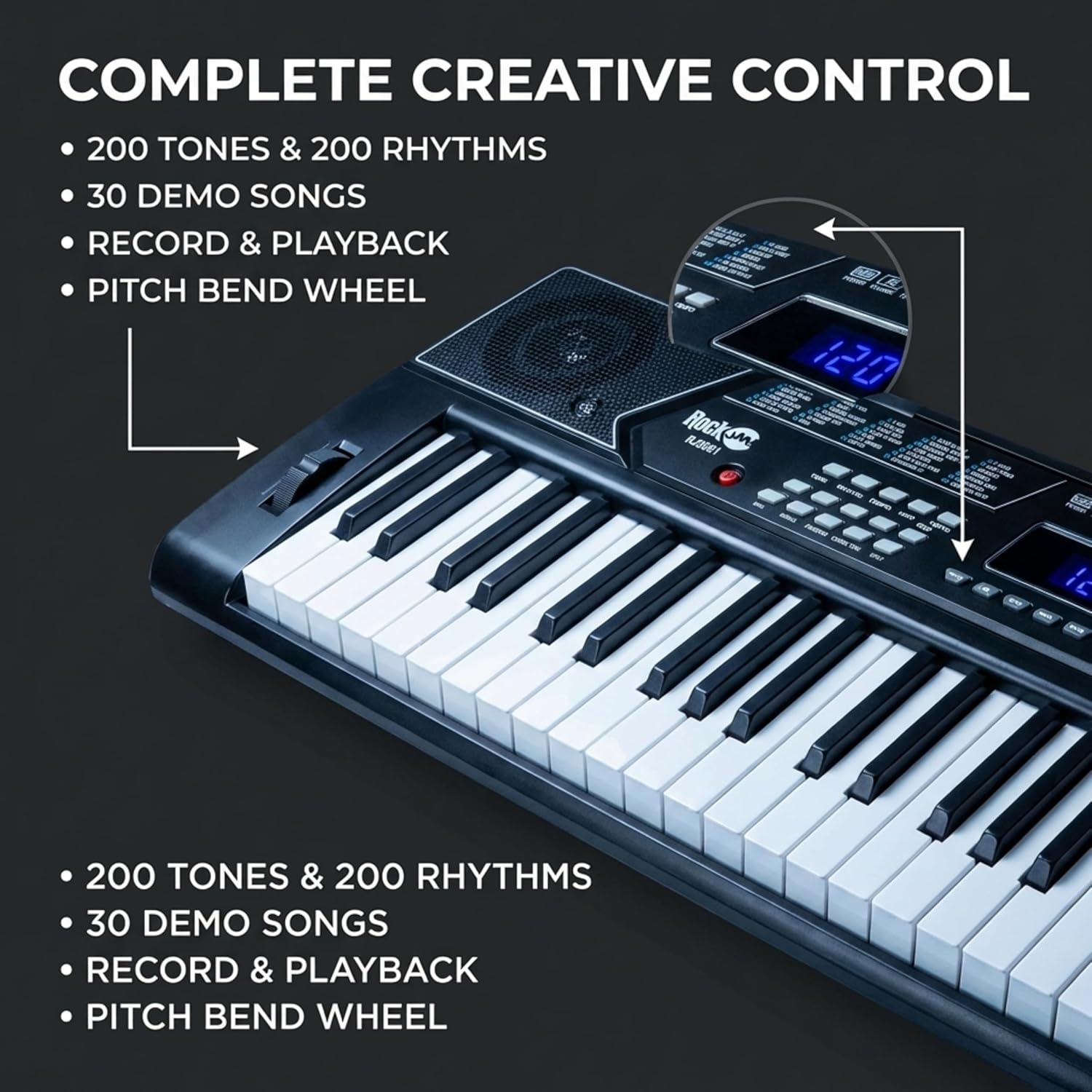 RockJam RJ561 61 Key Keyboard Piano Kit with Stand, Stool & Headphones