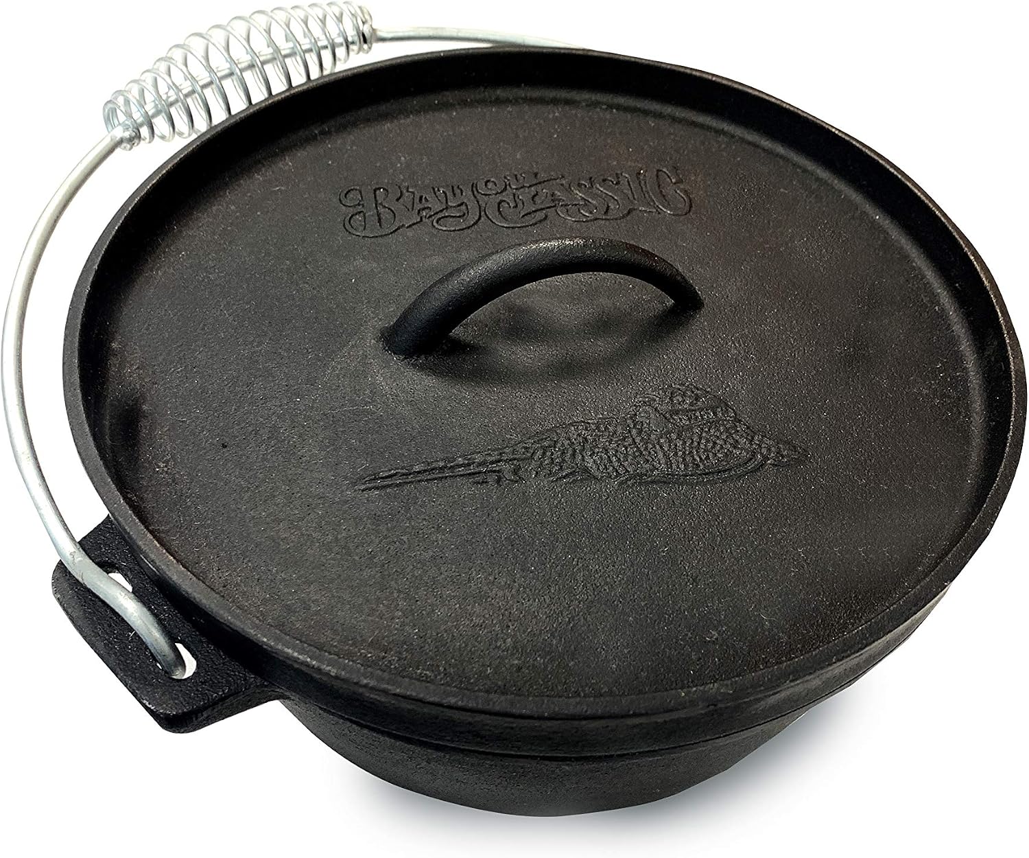 Bayou Classic 7402 2-qt Cast Iron Dutch Oven Features Flanged Camp Lid Stainless Coil Wire Handle Grip Perfect To Use Over A Campfire To Prepare