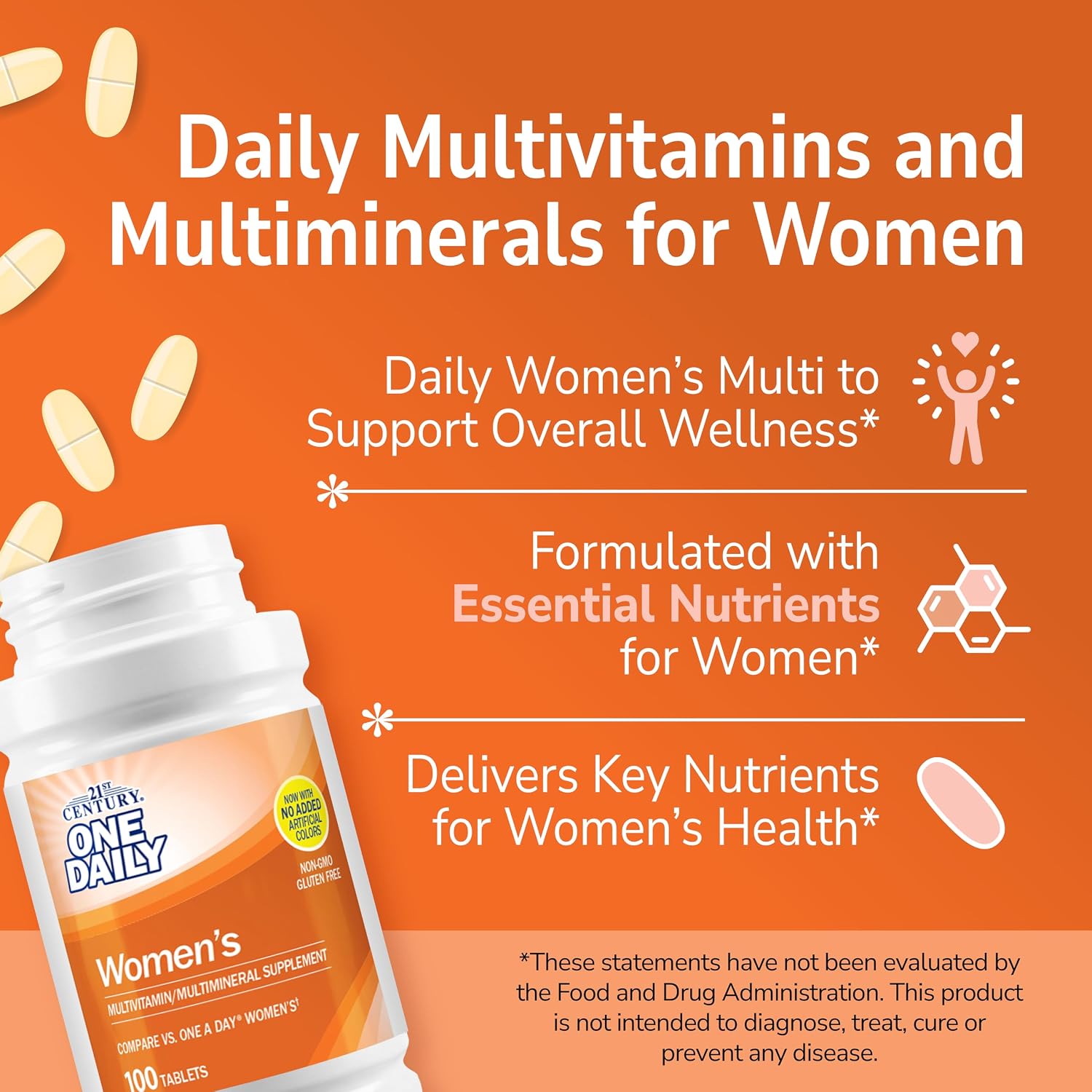 21st Century One Daily Women's Multivitamin Tablets, 100 Count | Complete Daily Multivitamin & Multimineral, Compare VS. One A Day® Women's