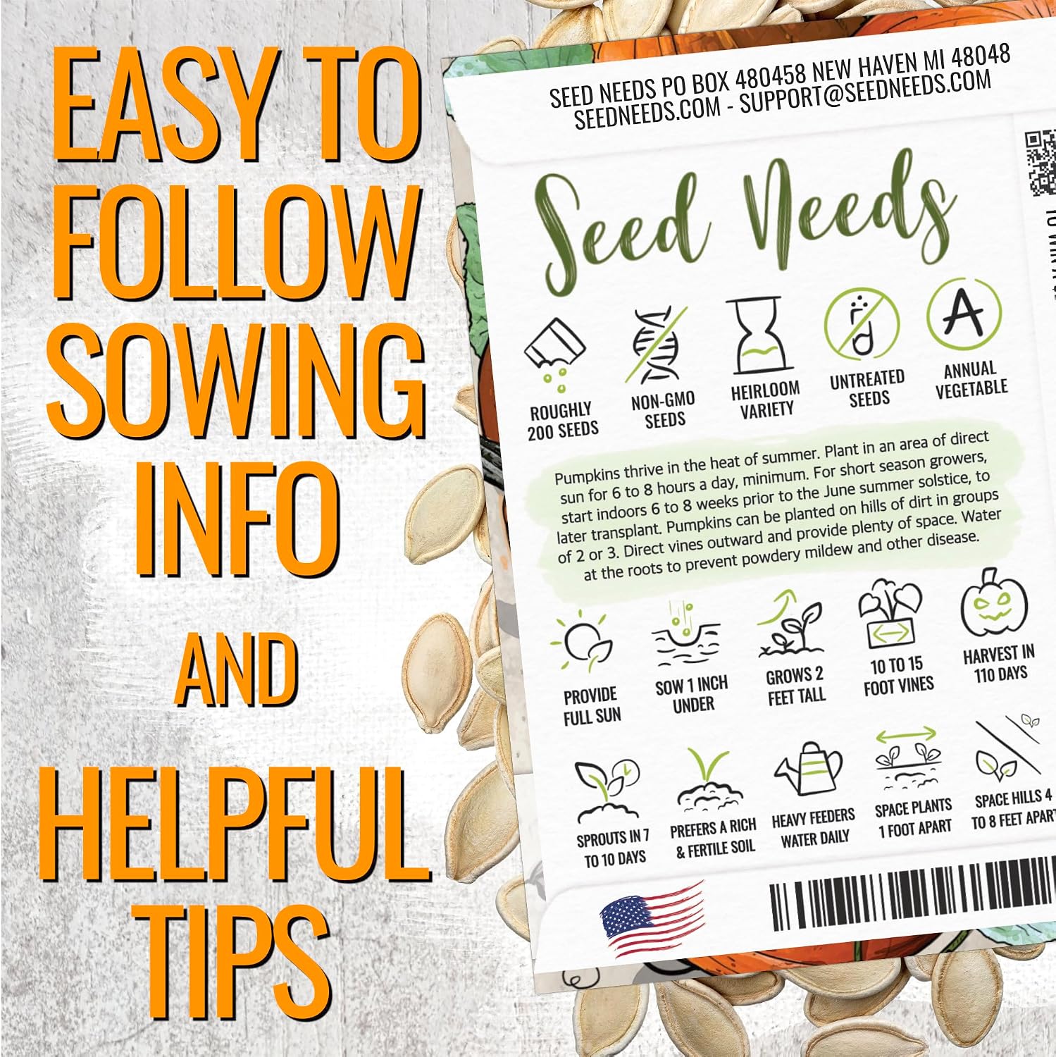 Seed Needs Pumpkin Seeds to Plant 100 Seeds Spooky Mix Non GMO Bulk Pack
