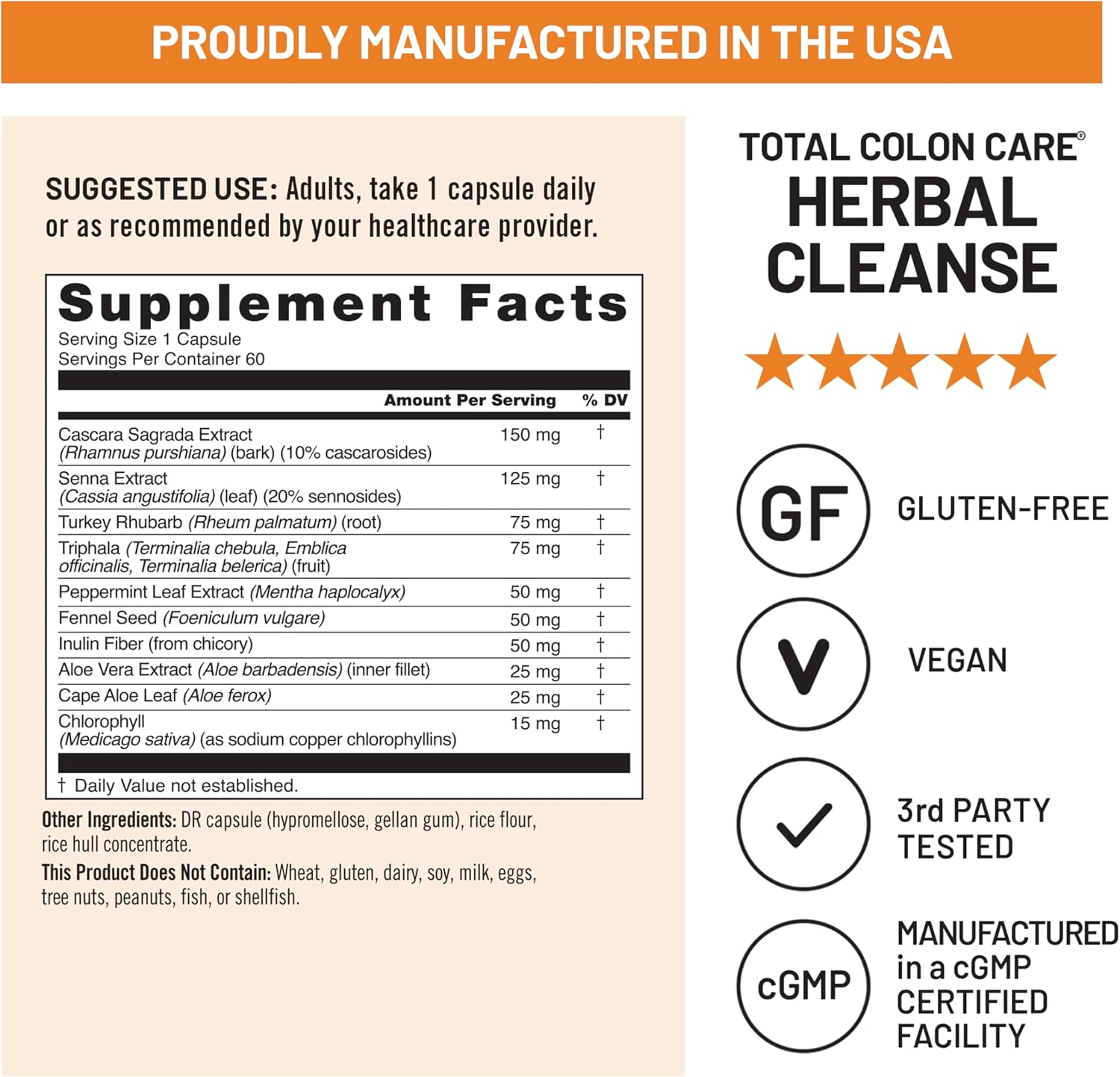 Naturewise Total Colon Care Herbal Cleanse - With Prebiotics, Botanicals, & Antioxidants - for Regular Bowel Movement, Digestion, Gut Health - Vegan