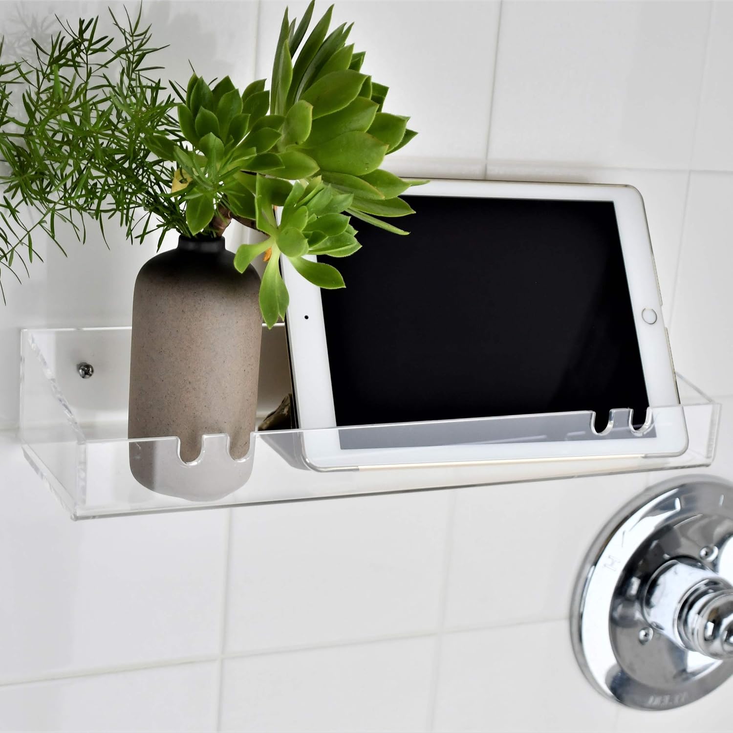 AMT 2 Pack Acrylic Floating Shelves, 15" L x 4" W, Clear Bathroom Wall, Bookshelves, Invisible Display for Office, Bedroom