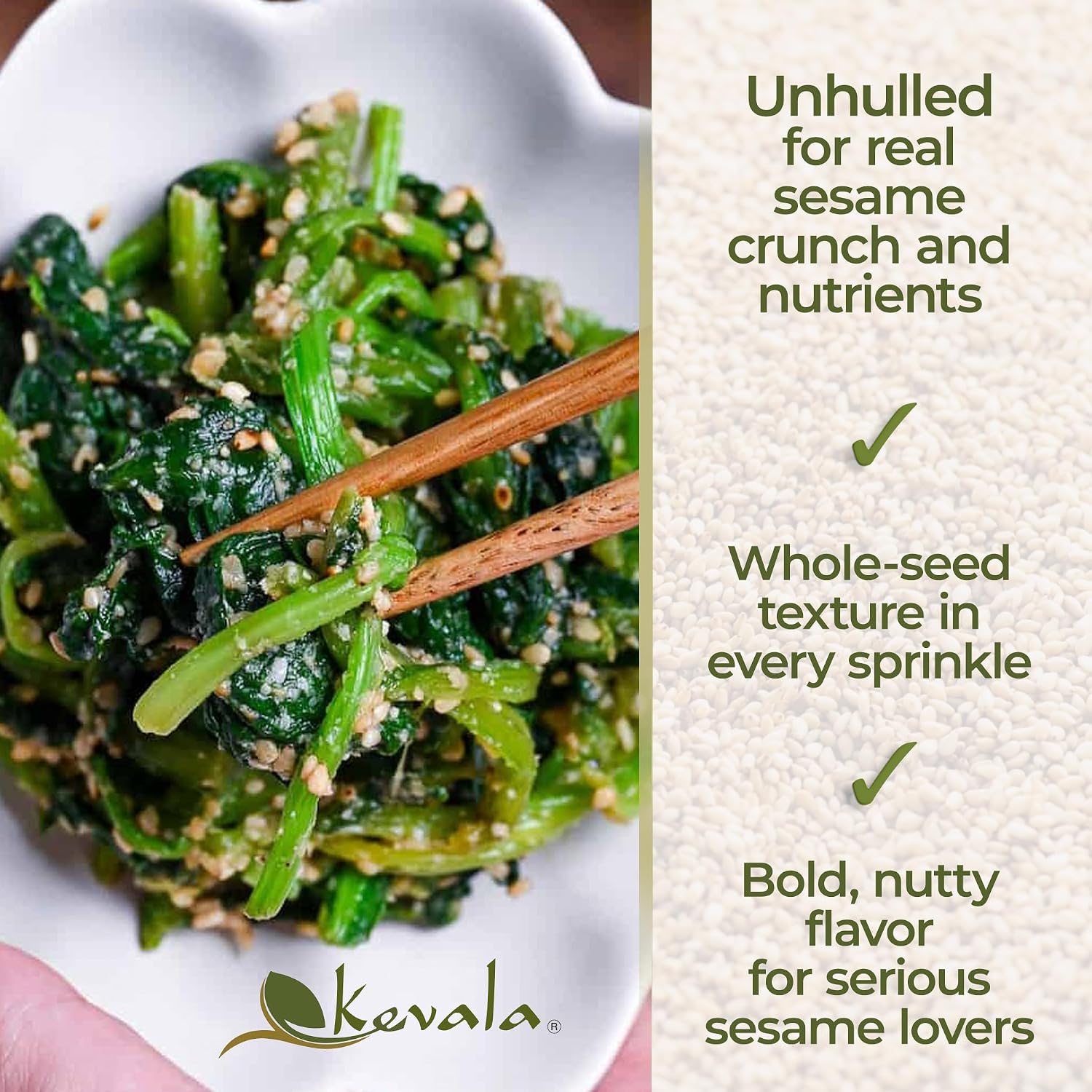 Kevala Organic Toasted Sesame Seeds | Unhulled | 32 oz / 2 lb | Ready to eat, gluten-free, great topping for Asian dishes, baking and everyday cooking