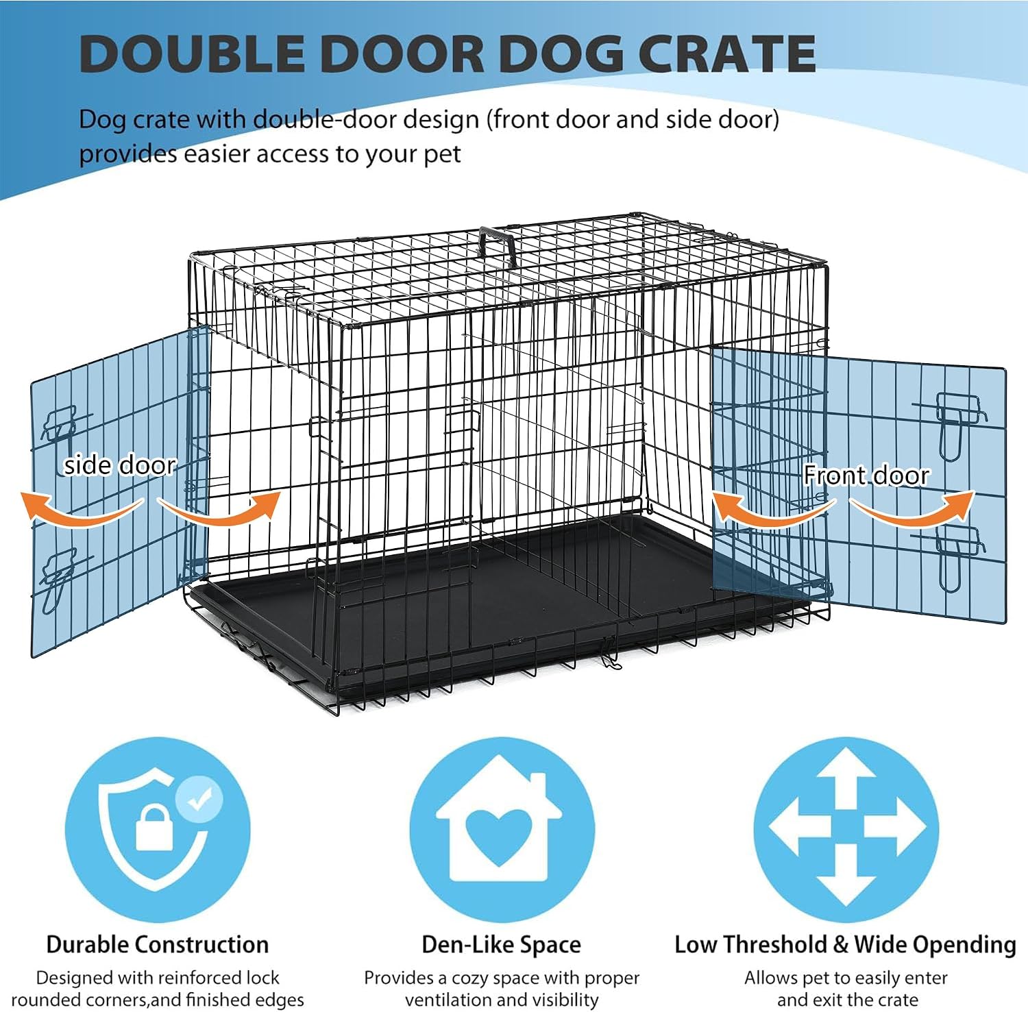 BestPet | Dog Crate | 48" | Black | Foldable Metal Kennel with Double Doors