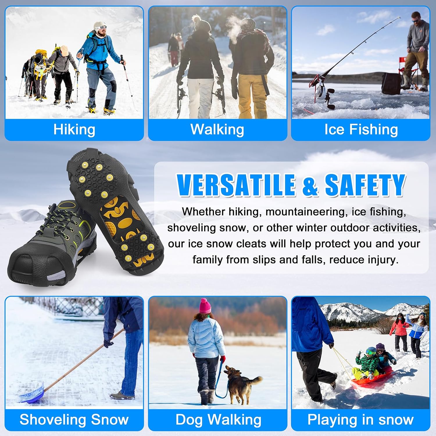 Ice Cleats for Shoes and Boots Men Women Winter Walking Ice Snow Cleats Anti Slip Snow Traction Shoes Crampons 10 Steel Studs Overshoe Slip-on