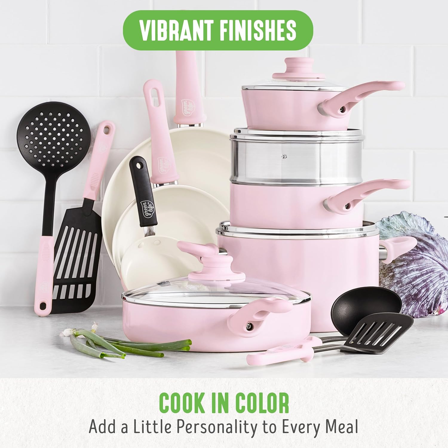GreenLife Soft Grip Healthy Ceramic Nonstick, 15 Piece Cookware Pots and Pans Set, Induction, PFAS-Free, Dishwasher Safe, Turquoise