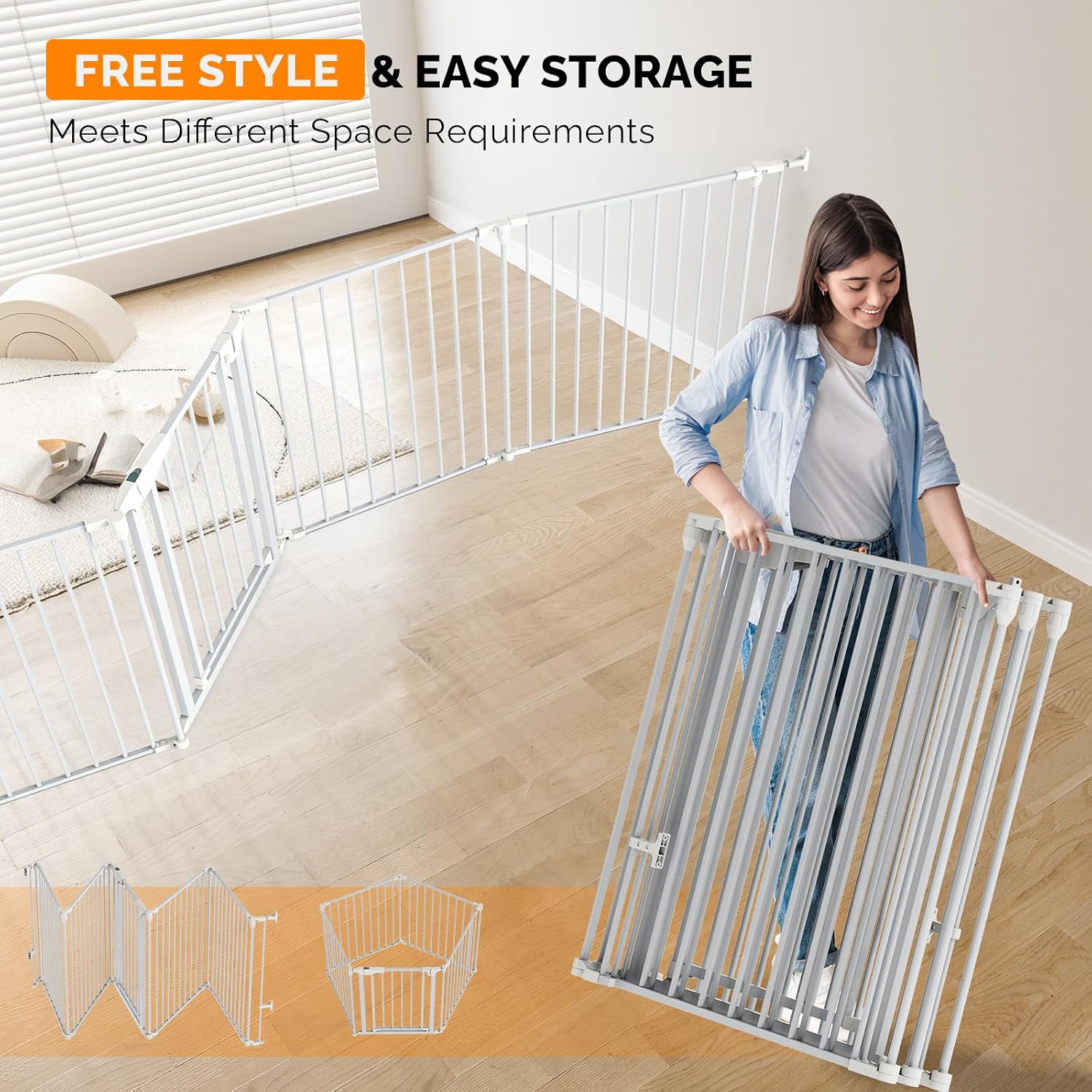 Bonnlo 134 Inches Wide Configurable Baby Gate, Fireplace Safety Fence/Guard, Adjustable 5-Panel Metal Play Yard for Toddler/Pet/Dog, Christmas Tree Fence, Includes 4 Pack of Wall Mounts, Black