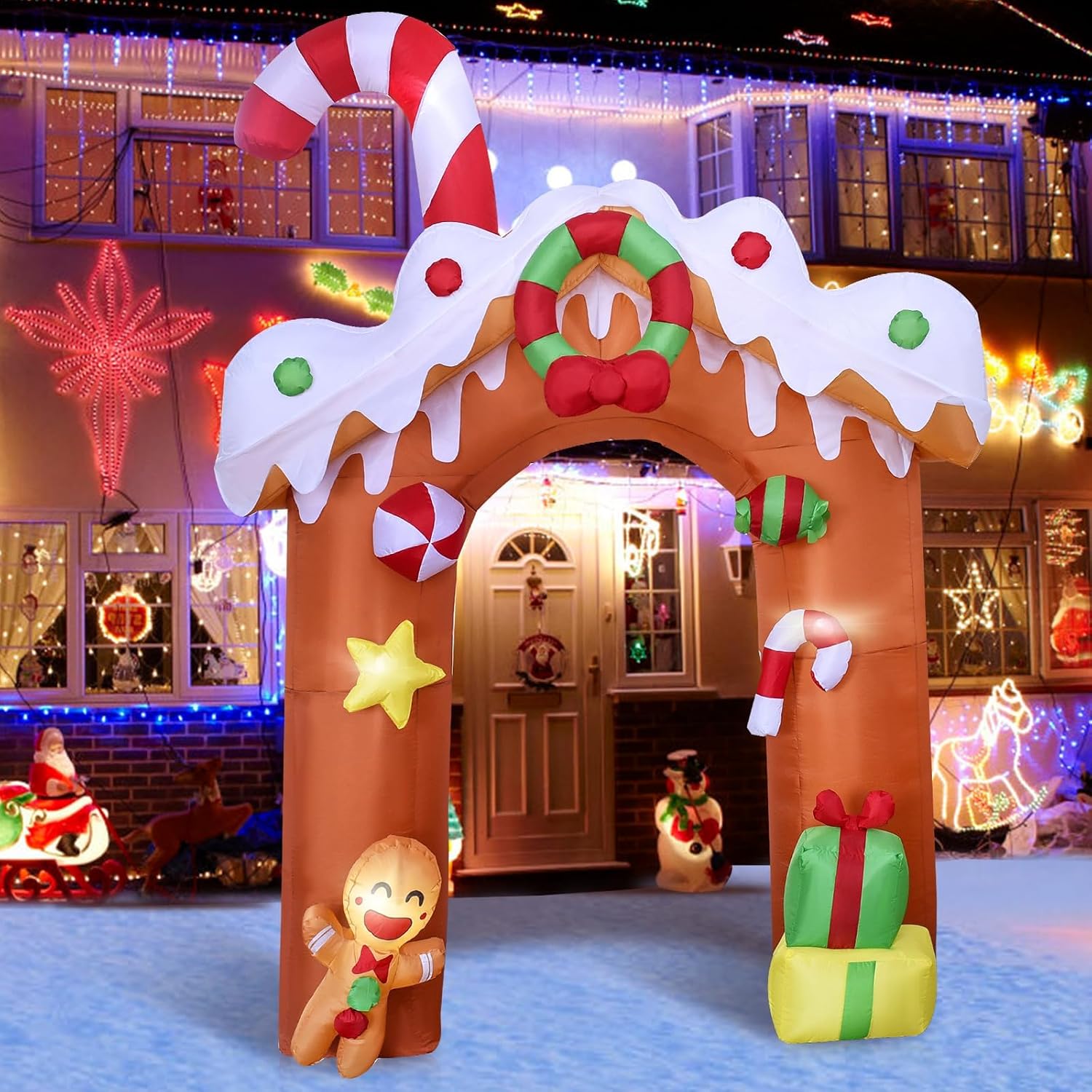 6.5FT H Animated Christmas Inflatable Tree with Santa Claus Chased by Dog Build-in LED Lights Funny Inflatable Dog Chasing Santa Claus,Blow Up Christmas Indoor Outdoor Decor