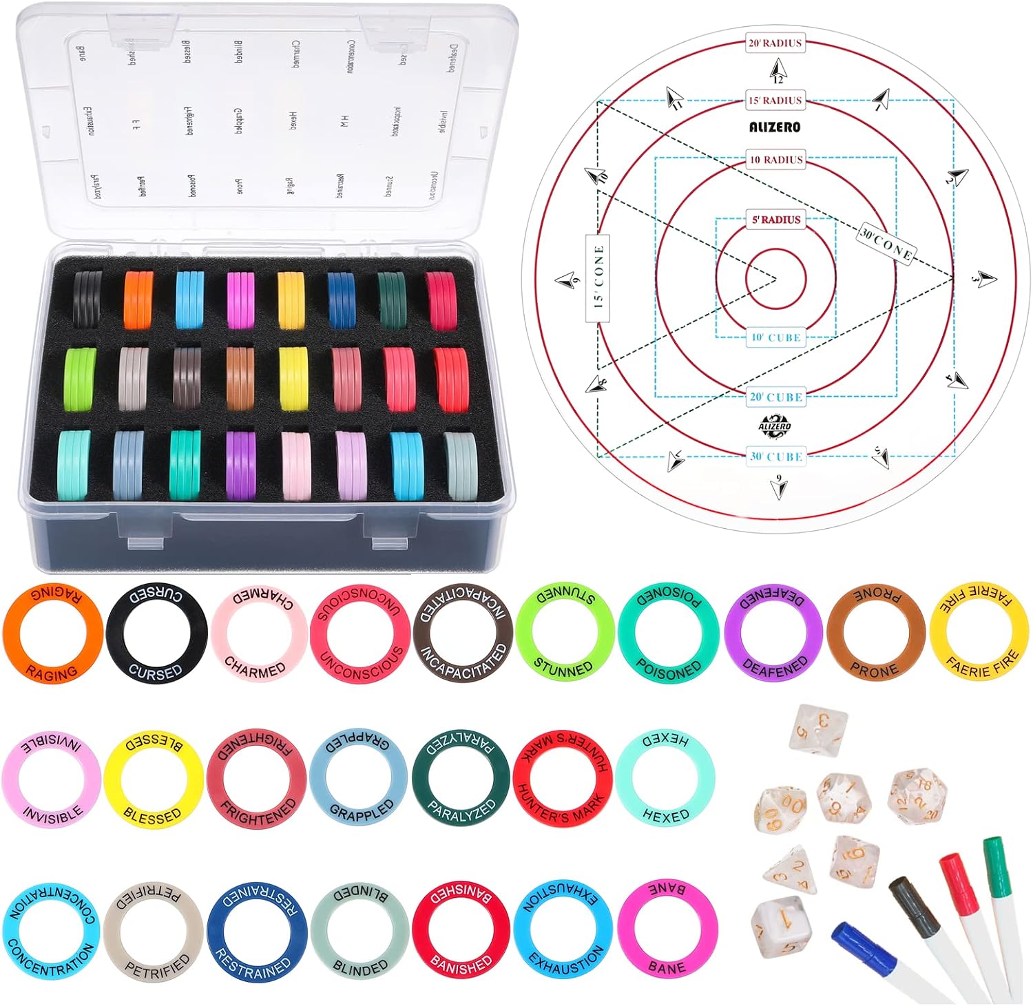 ALIZERO DND Condition Rings with AOE Spell Template Set
