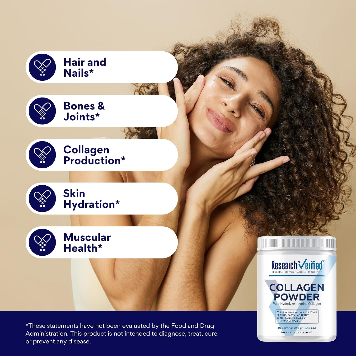 Research Verified® Collagen Powder - Hydrolyzed Marine Collagen Peptides - Unflavored - Skin Hydration and Elasticity, Muscle Recovery