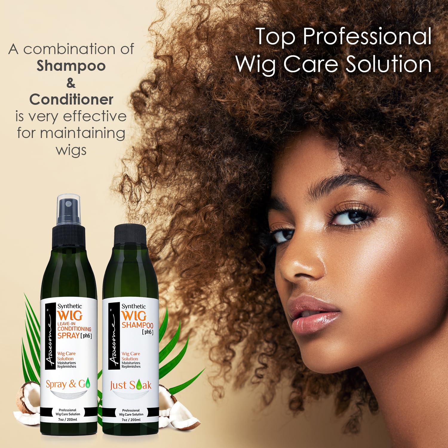 Awesome Human Hair Wig Shampoo, pH5, Wig Care Solution, Adds Body & Volume, Promotes Silkiness and Shine, Detangle Wig & Easy Combing, Provides Freshness Feeling (7 fl oz) | pH5 human hair formula lifts buildup with no scrubbing, curl pattern stays set