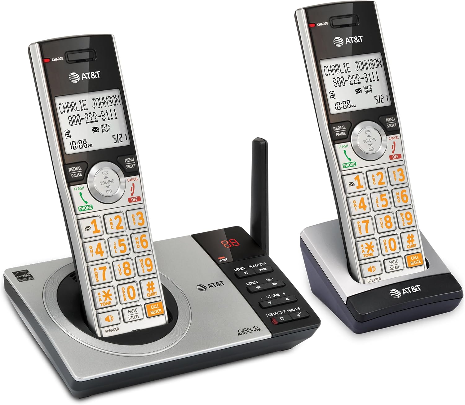 AT&T DECT 6.0 Expandable Cordless Phone with Answering System, Silver/Black with 3 Handsets