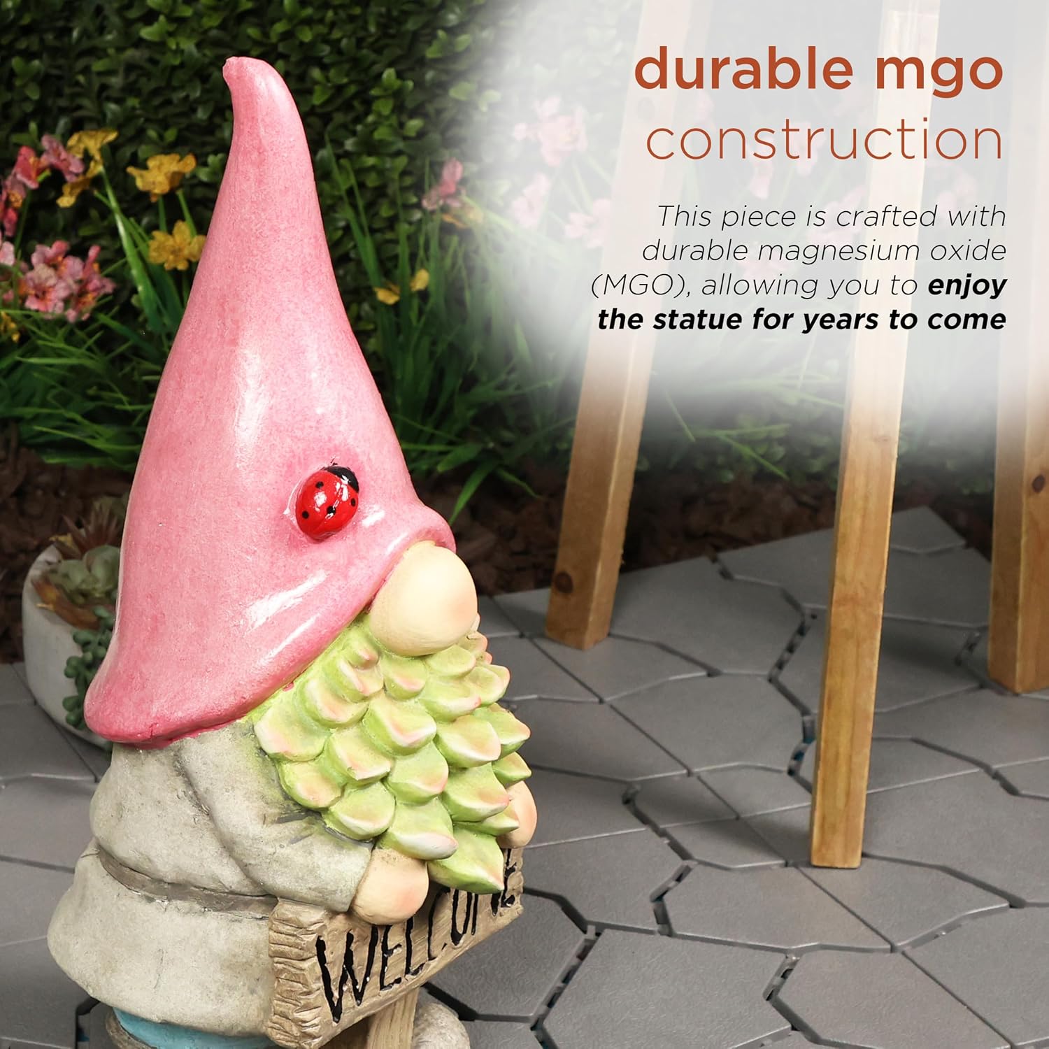 Alpine Corporation 12" Tall Traditional Outdoor Garden Gnome Yard Statue Decoration