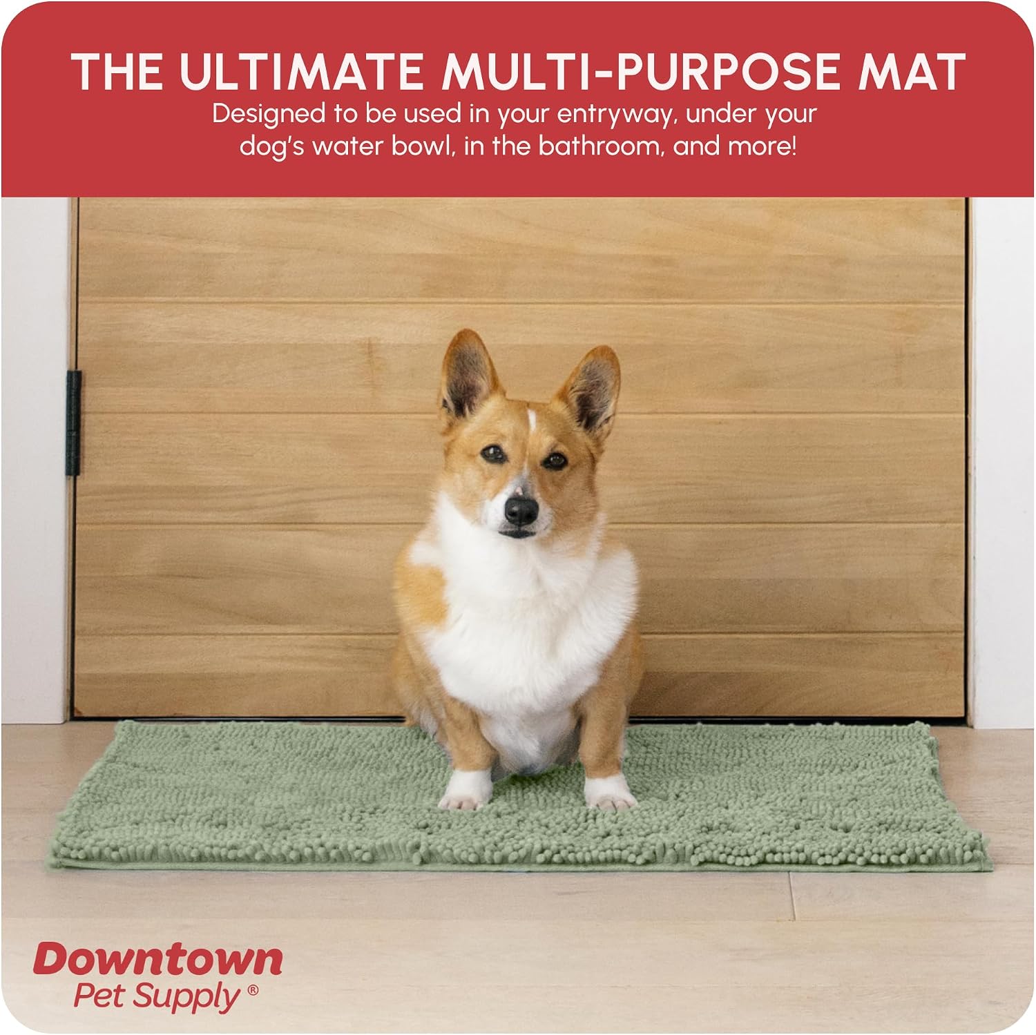 Dog Mud Mat, 31" x 20" Sage – Thick Microfiber Entry Rug for Snow, Mud & Salt – Absorbent, Quick-Dry, Washer-Safe & Non-Slip, Medium