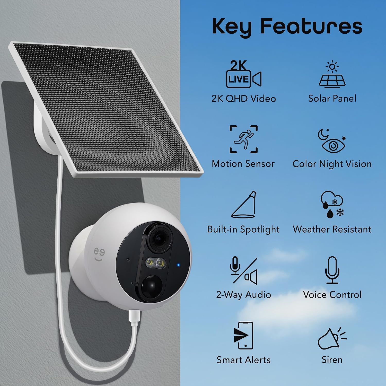 Geeni Perch 3MP Smart Magnetic Battery Camera with 3W Solar Panel – 2K HD Outdoor Wireless Security Camera with Continuous Solar Power, Color Night Vision, LED Spotlight, & IP65 Weatherproof