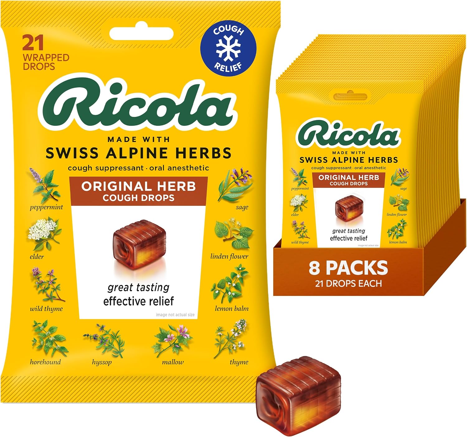 Ricola Original Herb Cough Drops - 45 Count | Made with Menthol - Cough and Sore Throat Relief - Herbal Throat Lozenges