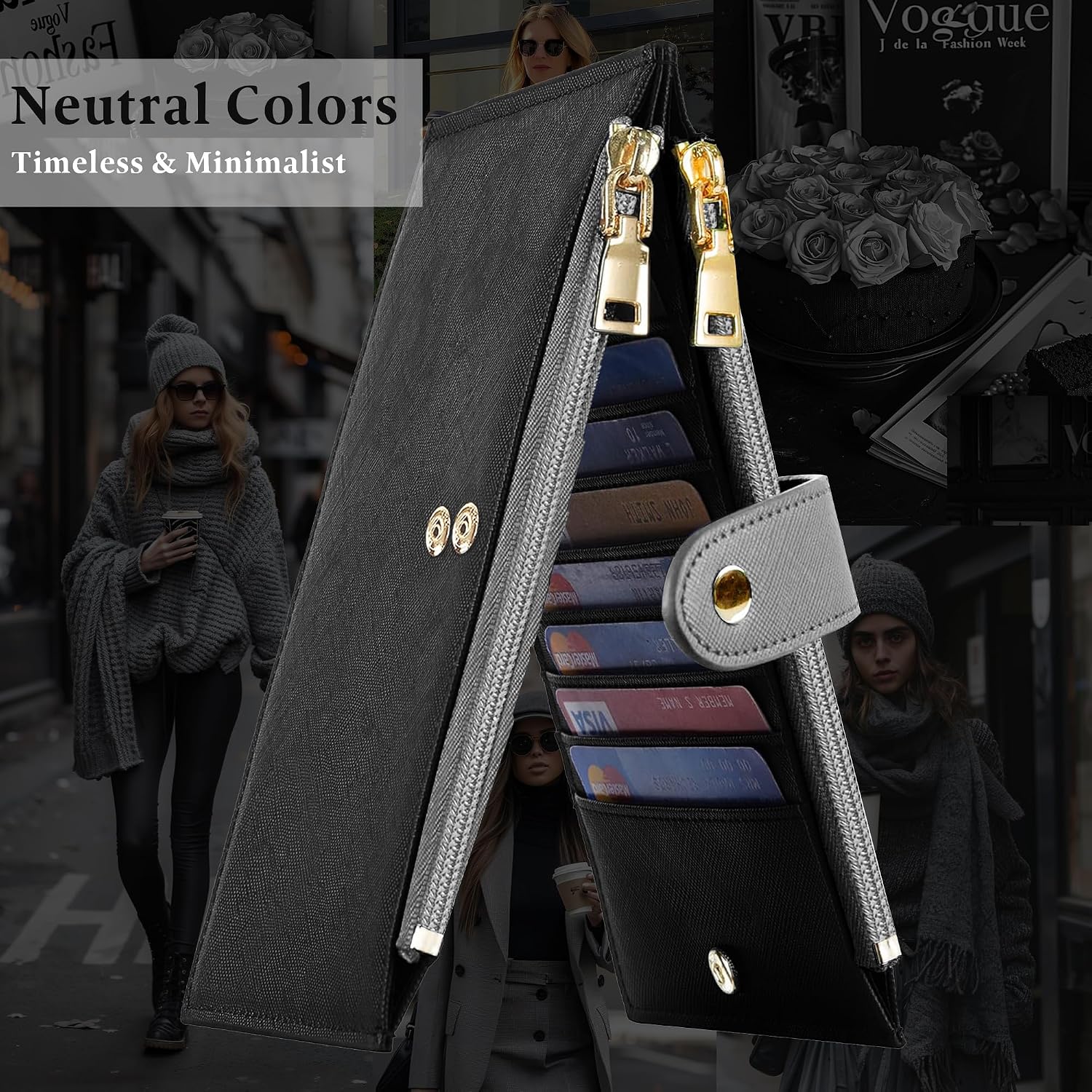 Travelambo RFID Wallet Women Large Size Bifold Multi Card Wallet Case with Zipper Pocke Credit Card Holder for Women