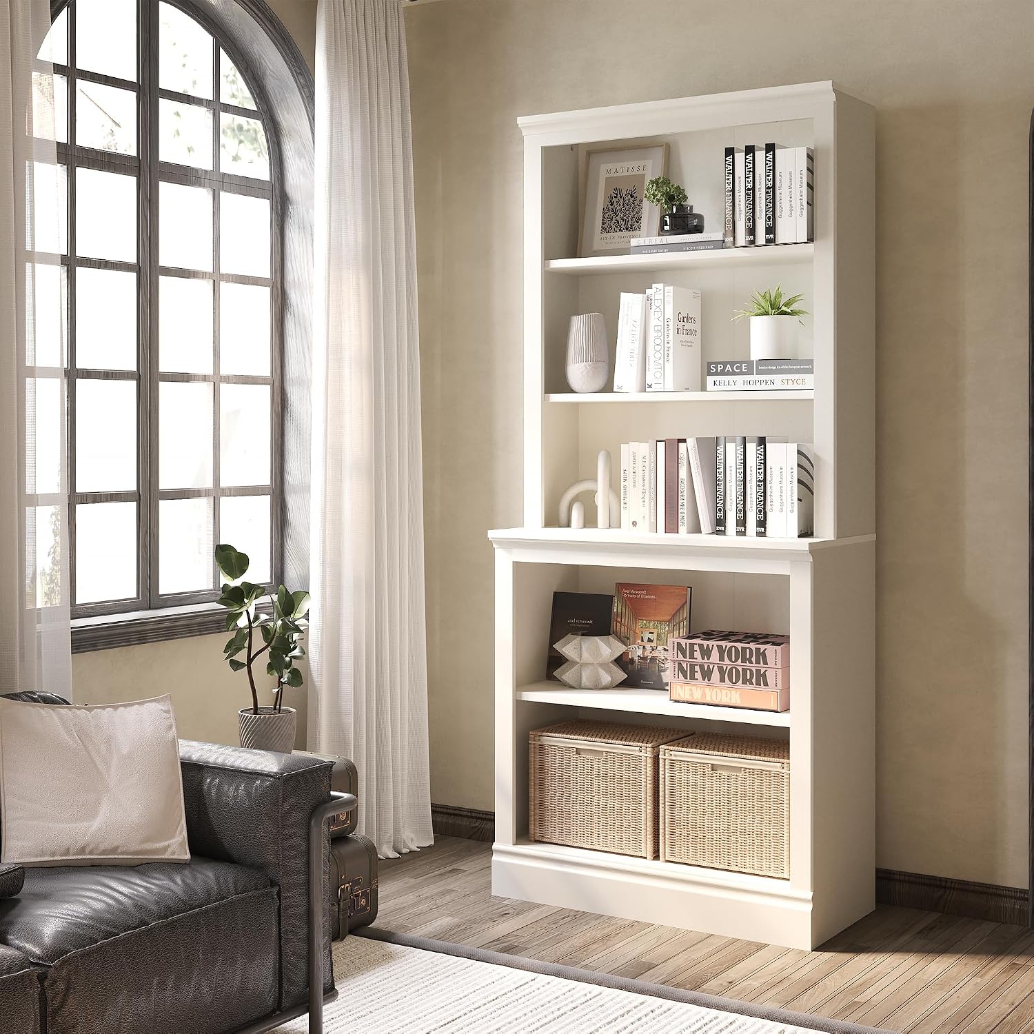 Bevfint 72" Tall Bookcase, White Large Floor Standing Bookshelf for Hallway | 5 Tier Shelves Open Storage Organizer with Anti Tipping Device, Book Case for Living Room Kitchen Home Office Bedroom