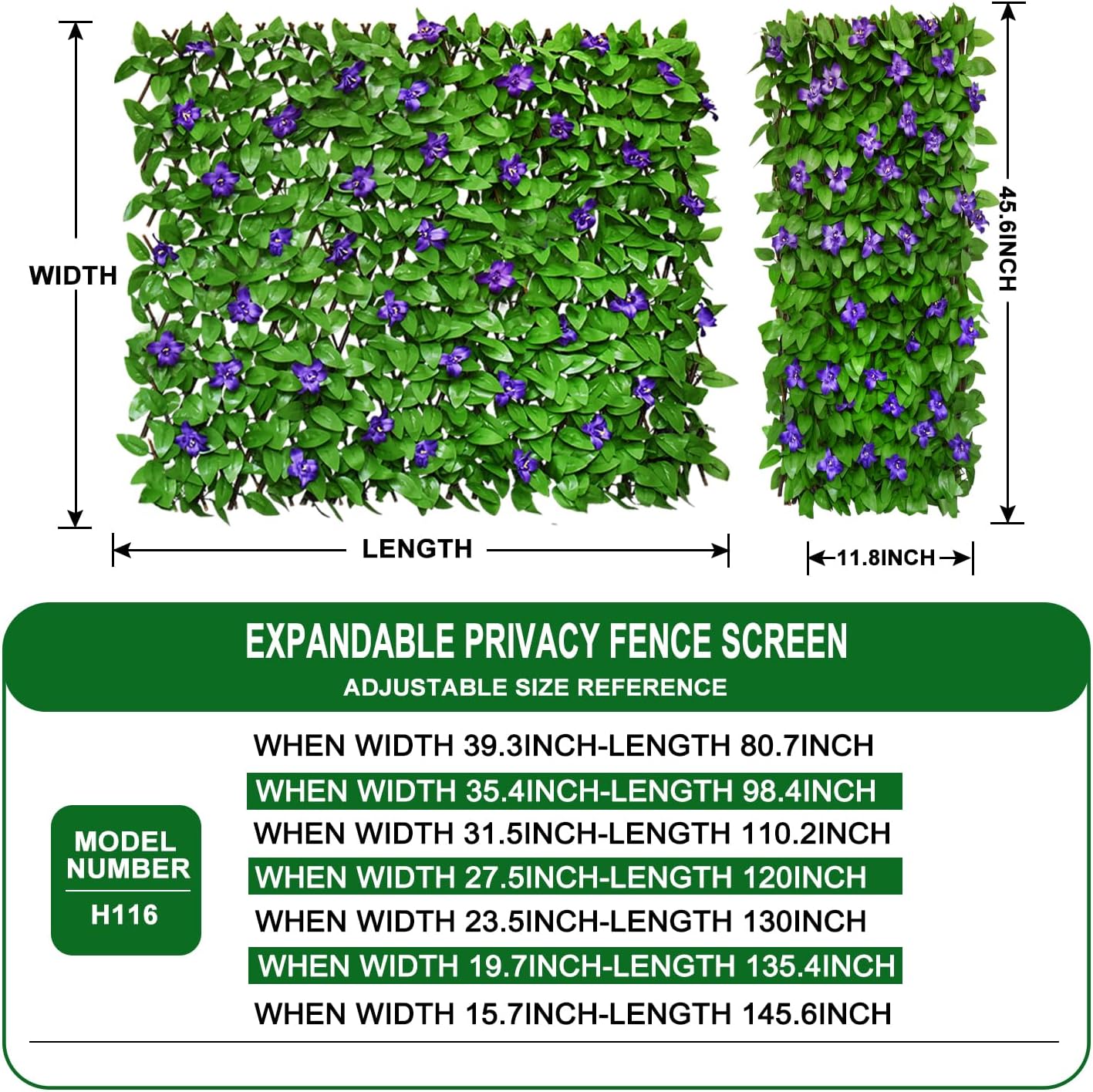 Expandable Fence Privacy Screen for Balcony Patio Outdoor,Decorative Faux Ivy Fencing Panel,Artificial Hedges (Single Sided Leaves)……