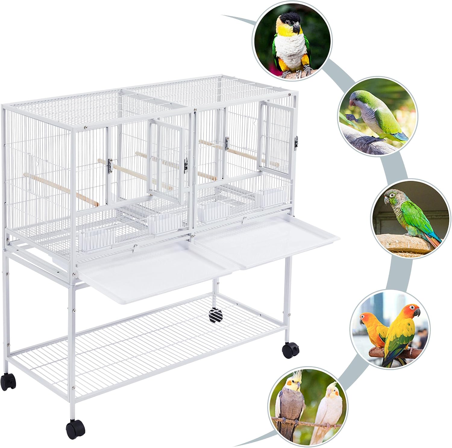 Yaheetech 41.5" Stackable Divided Breeder Breeding Parakeet Bird Cage for Canaries Cockatiels Lovebirds Finches Budgies Small Parrots with Rolling