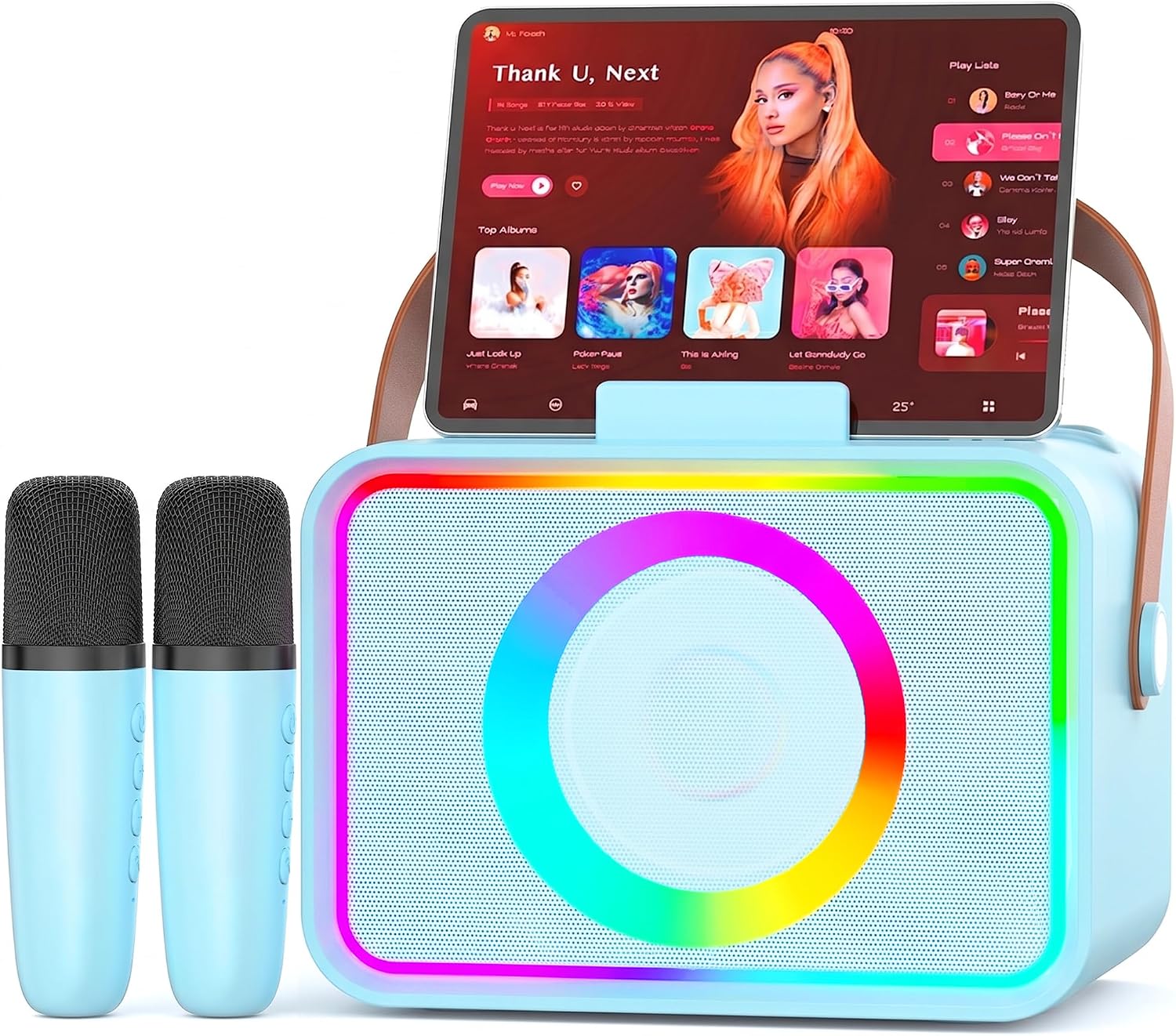 Karaoke Machine for Kids Adults,Portable Bluetooth Speaker with 2 Wireless Microphone with LED Lights, Karaoke Microphone with PA System Supports USB/TF/AUX,Gift for Party (Black)