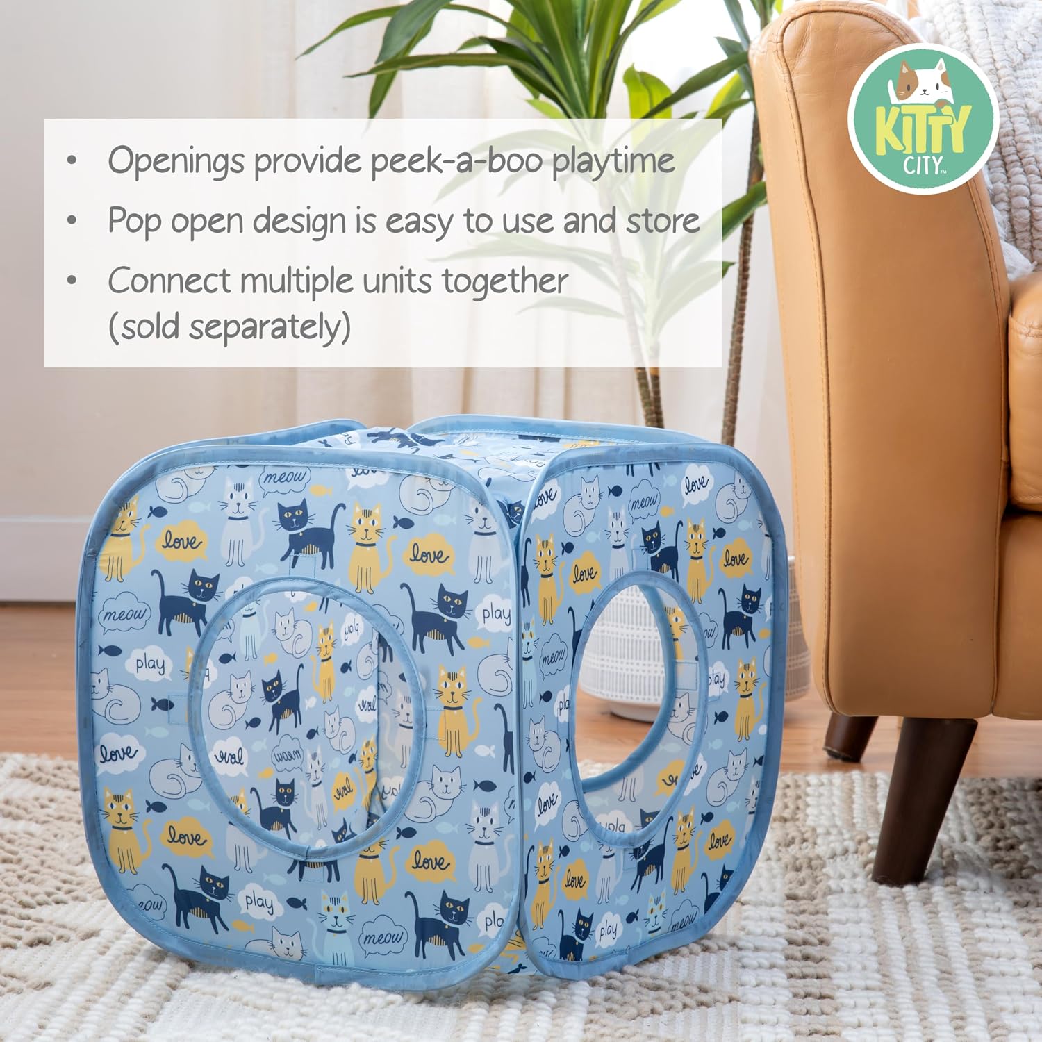 Kitty City Safari Jungle Pop-Up Cat Cube, Collapsible Indoor Cat Hideout & Play Cube with Peekaboo Openings, Easy Storage, 15” x 15” x 15”