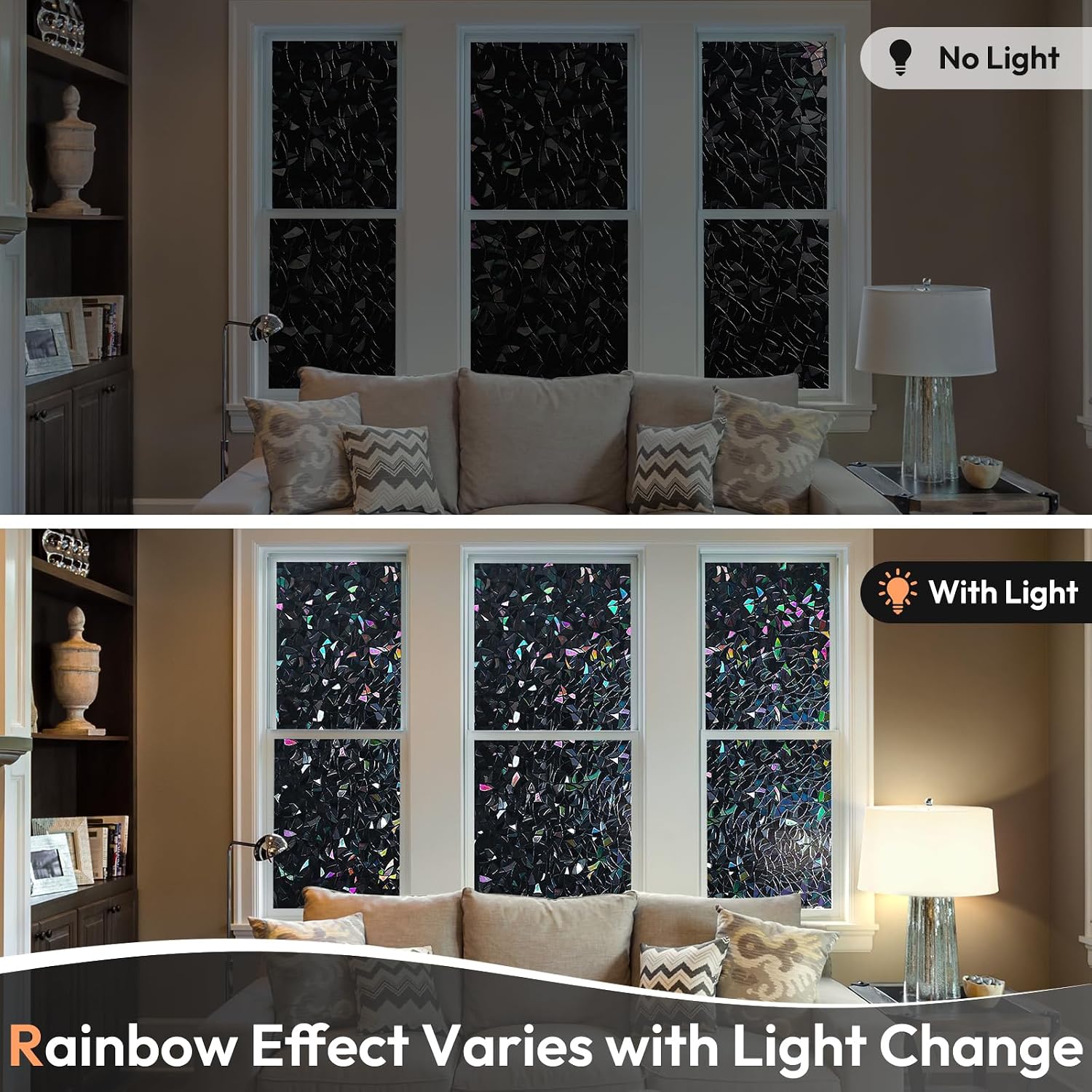 Haton Window Privacy Film, Stained Glass Rainbow Film, 17.5" x 78.7"