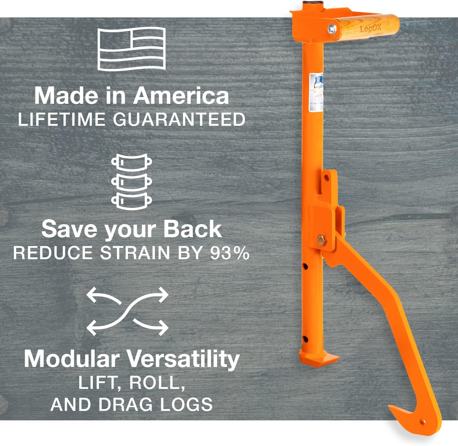 Hauler - 21” Cant Hook Log Roller and Carrier | Orange Powder-Coated Log Hauler Hand Tool for Firewood Harvesting, Brush or Tree Removal. (Patented, Made in USA, With A Warranty)