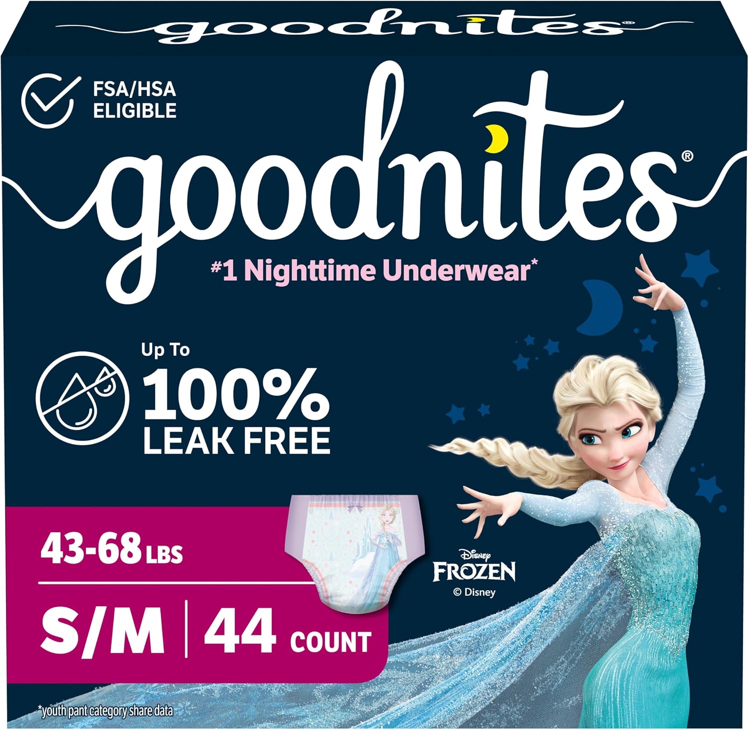 Goodnites Girls' Nighttime Bedwetting Underwear, Size S/M (43-68 lbs), 14 Ct, Packaging May Vary