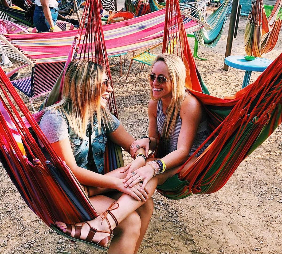 Hammock Chair Hanging Rope Swing Seat for Indoor Outdoor, Sturdy Cotton Weave Hammock Swing