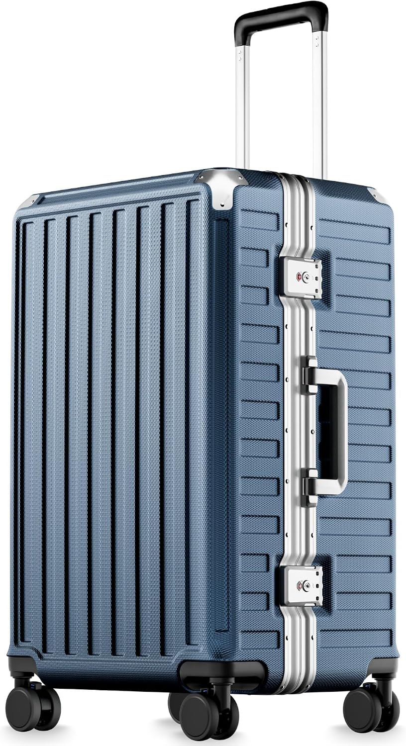 LUGGEX Zipperless Checked Suitcase, Aluminum Frame, Charcoal Metallic, 28" | Checked Luggage, 100% PC Hard Shell, 8010S Aluminum Frame, 8 Spinner Wheels, TSA Lock, Hard Shell, ZX-Core