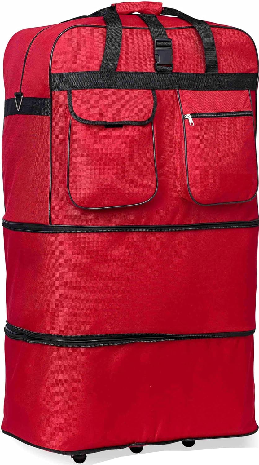 Eshion Expandable Rolling Duffle Bag Wheeled Spinner Suitcase Luggage,30/36/40 Inch (36 Inch, Red)