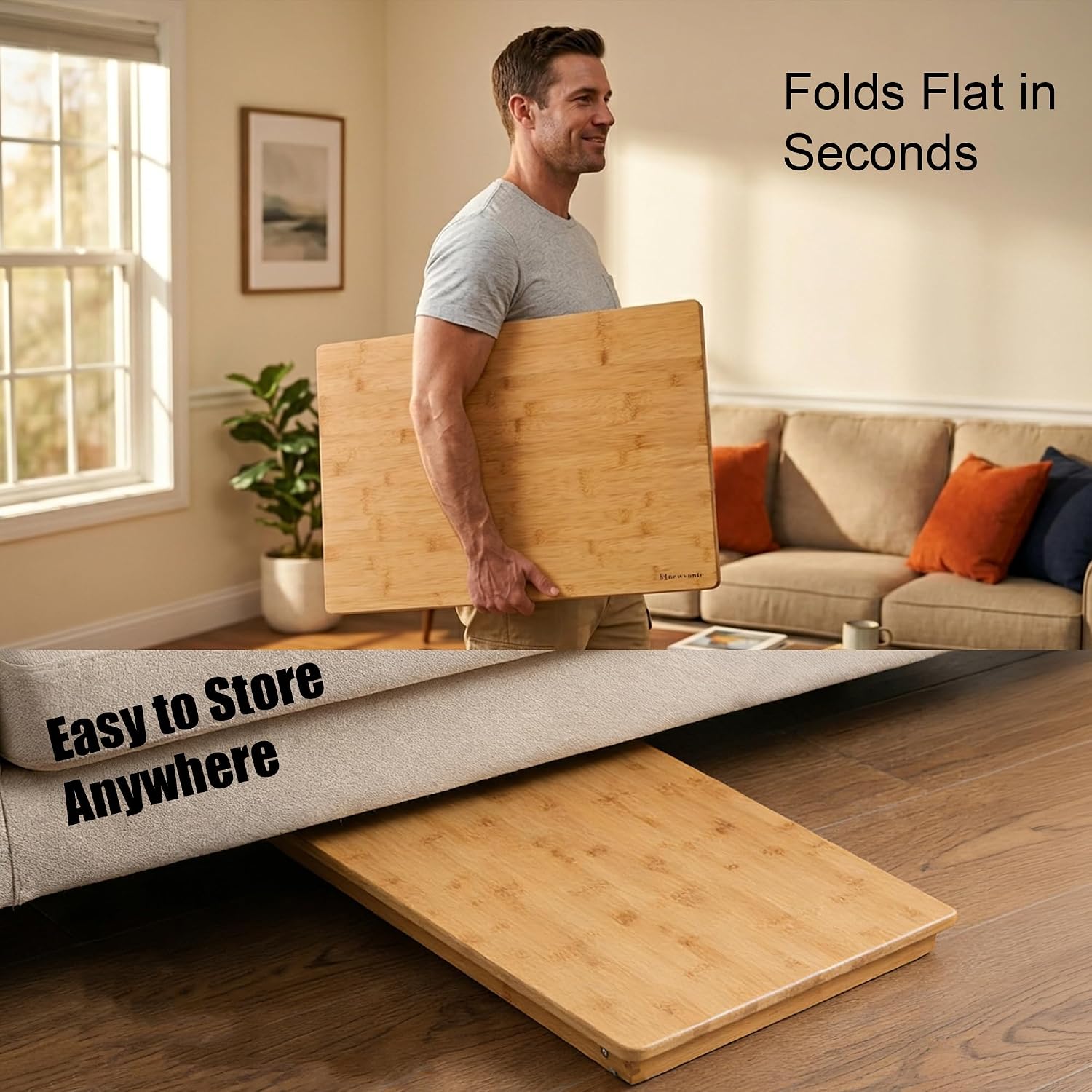 Nnewvante Large Floor Desk Foldable Tray for Adults, Bamboo 33.5 x 17.7in