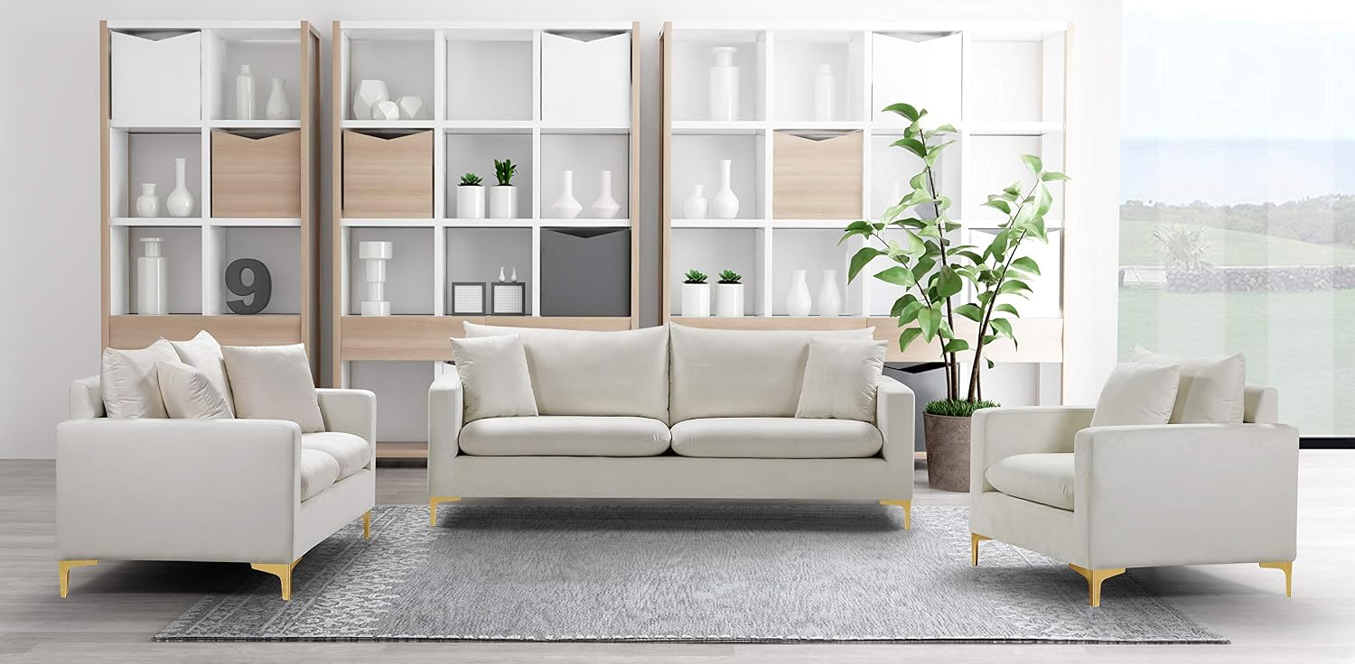 Meridian Furniture Naomi Collection Modern | Contemporary Grey Velvet Upholstered Loveseat with Stainless Steel Base in a Rich Gold or Chrome Finish, 633Grey-L