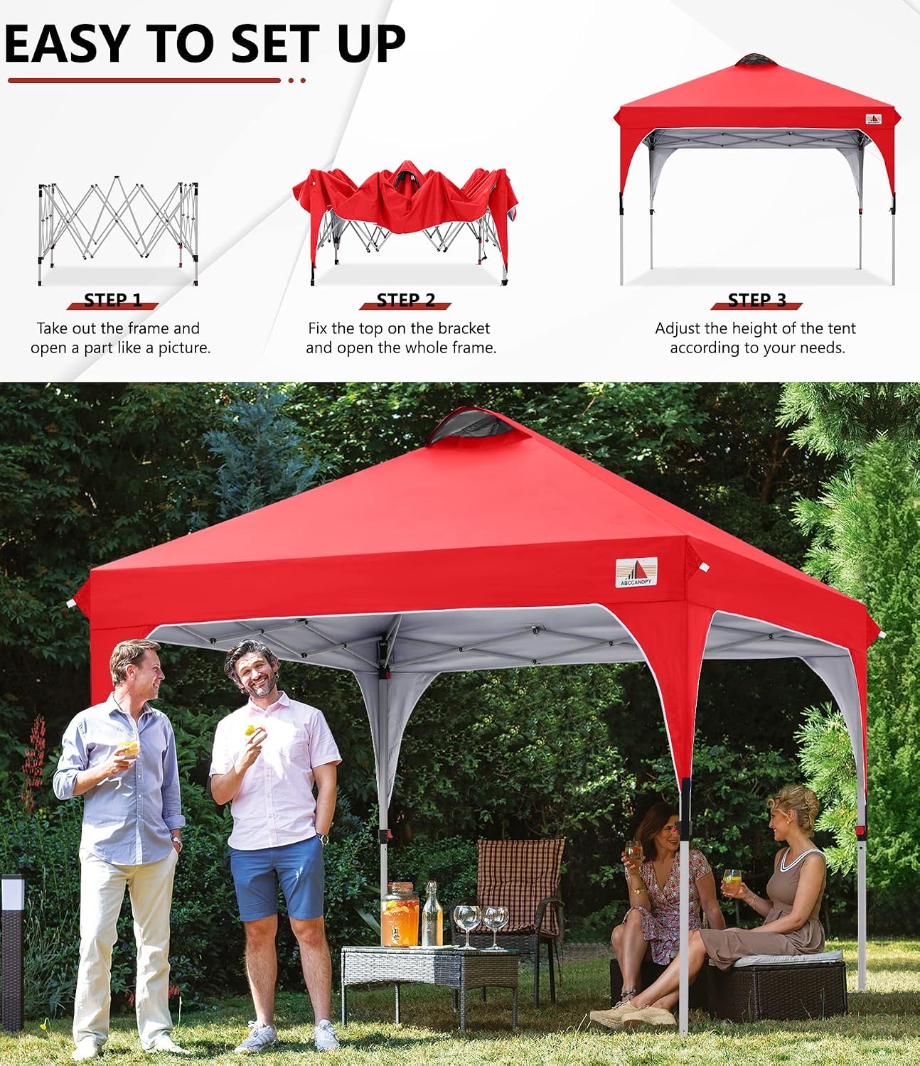 ABCCANOPY Outdoor Pop up Canopy Tent, 10x10 Instant Portable Canopy for Camping, Beach, Backyard,Gray | Water resistant & UV protection canopy, easy setup, with carry bag, ideal for camping, beach, backyard, market events