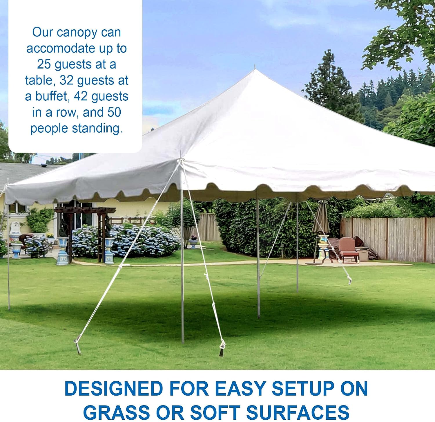 20’ x 20’ Weekender Canopy Pole Tent, Indoor and Outdoor Heavy Duty Easy Up, 80 Person Capacity Tent for Parties, Weddings, and Events, Commercial and Residential Use, PVC White Top | Easy Up Weekender Canopy Tent With 80 Person Capacity - Outdoor Canopi…