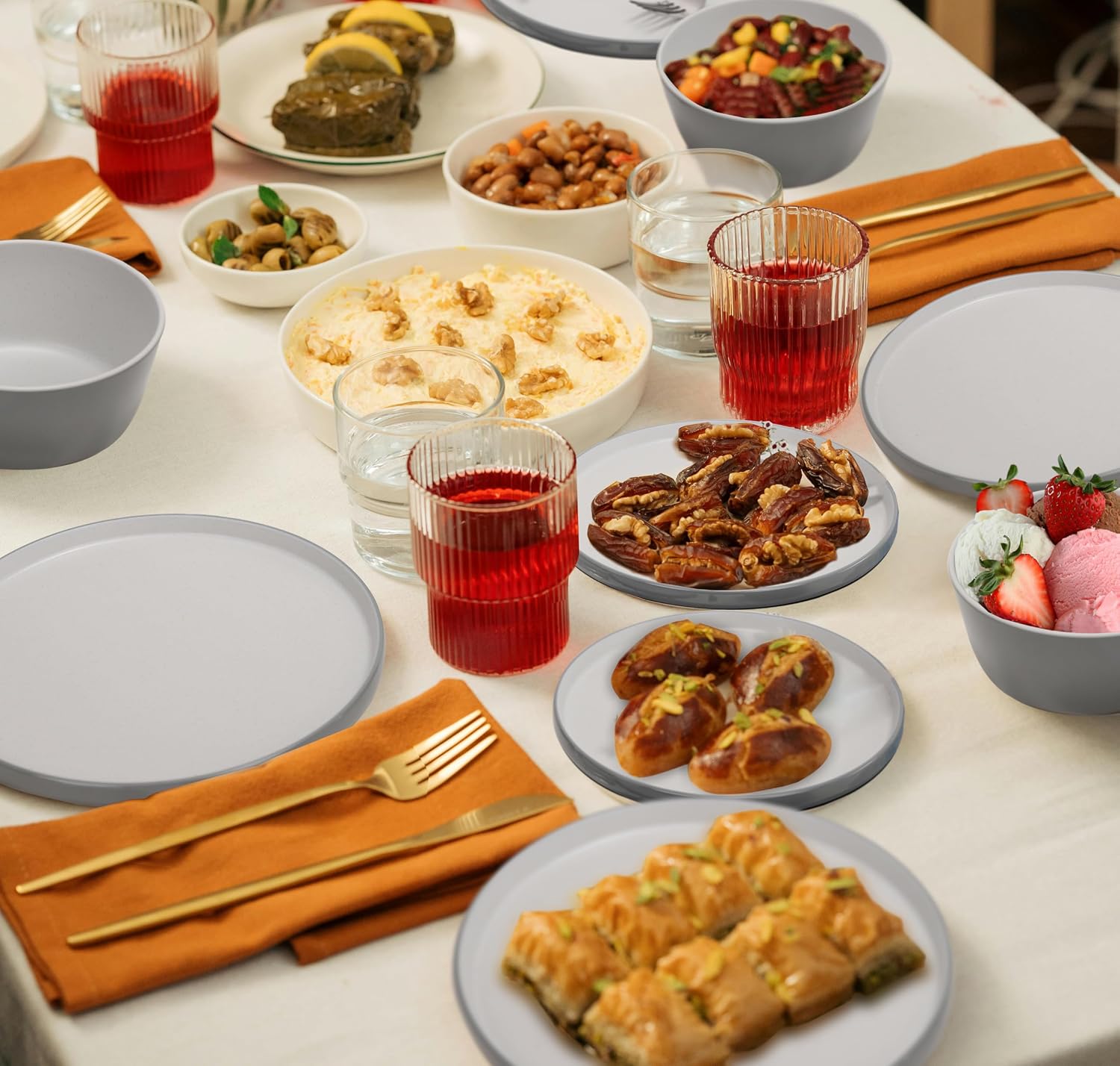 Melamine Dinnerware Sets, Plates and Bowls Sets 12 Pcs, Melamine Plates, Dish Set for 4, Unbreakable Dinnerware Set for Party, BPA Free
